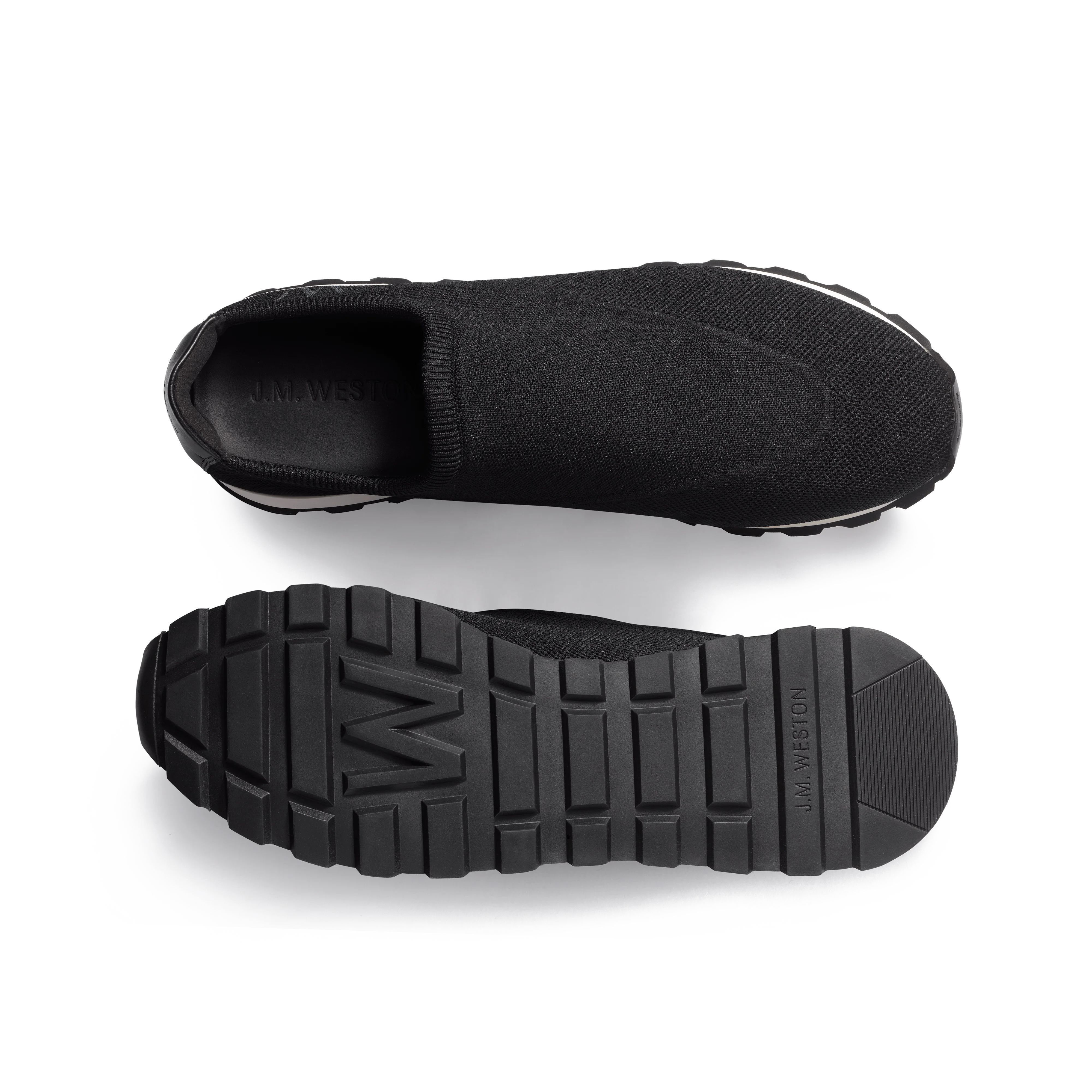 Basket On My Way Full Knit [homme cuir veau sport noir et maille knit noir et signature W gris] - Image 4