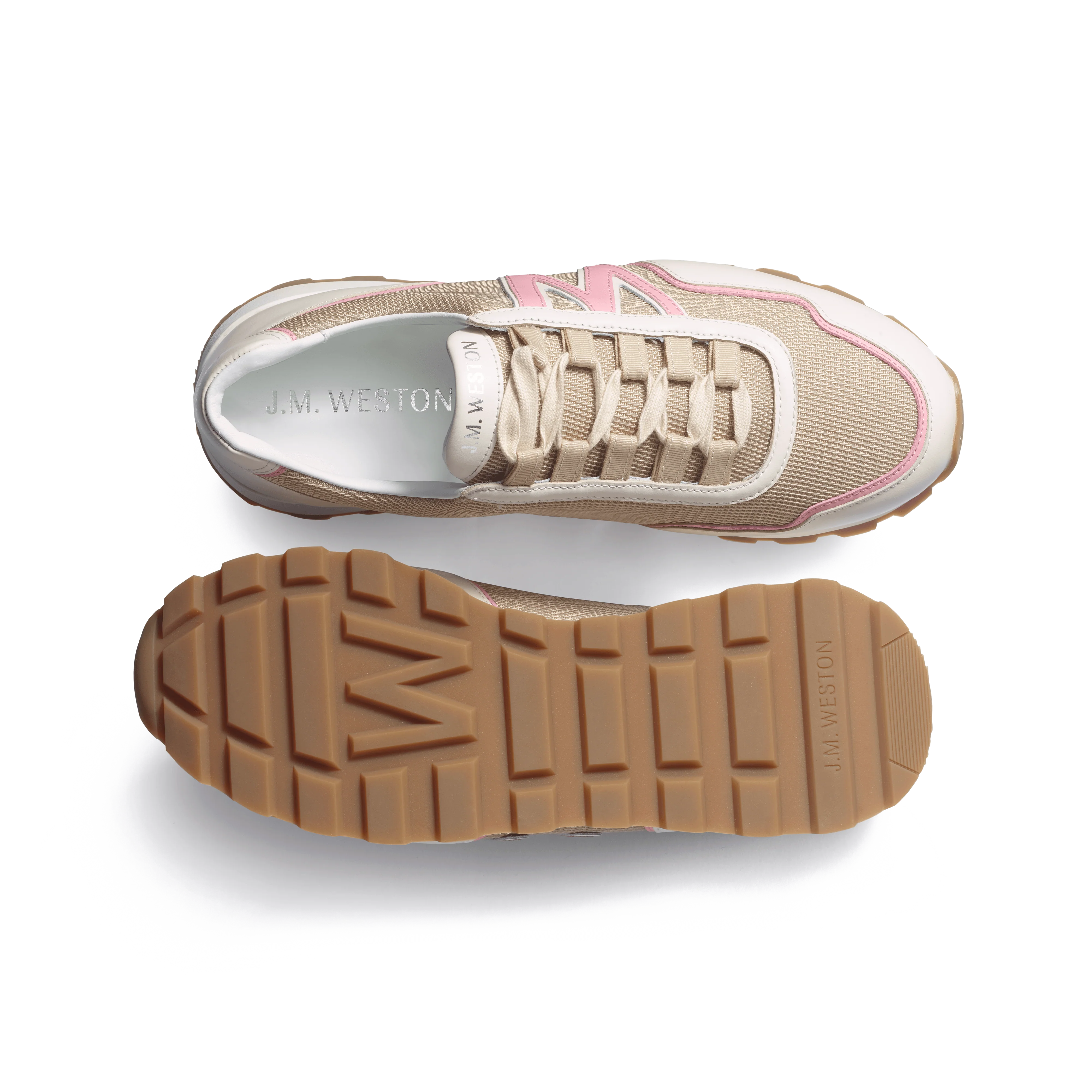 Basket On My Way Ghillies [femme maille nylon beige détails cuir veau sport blanc & rose] - Image 4