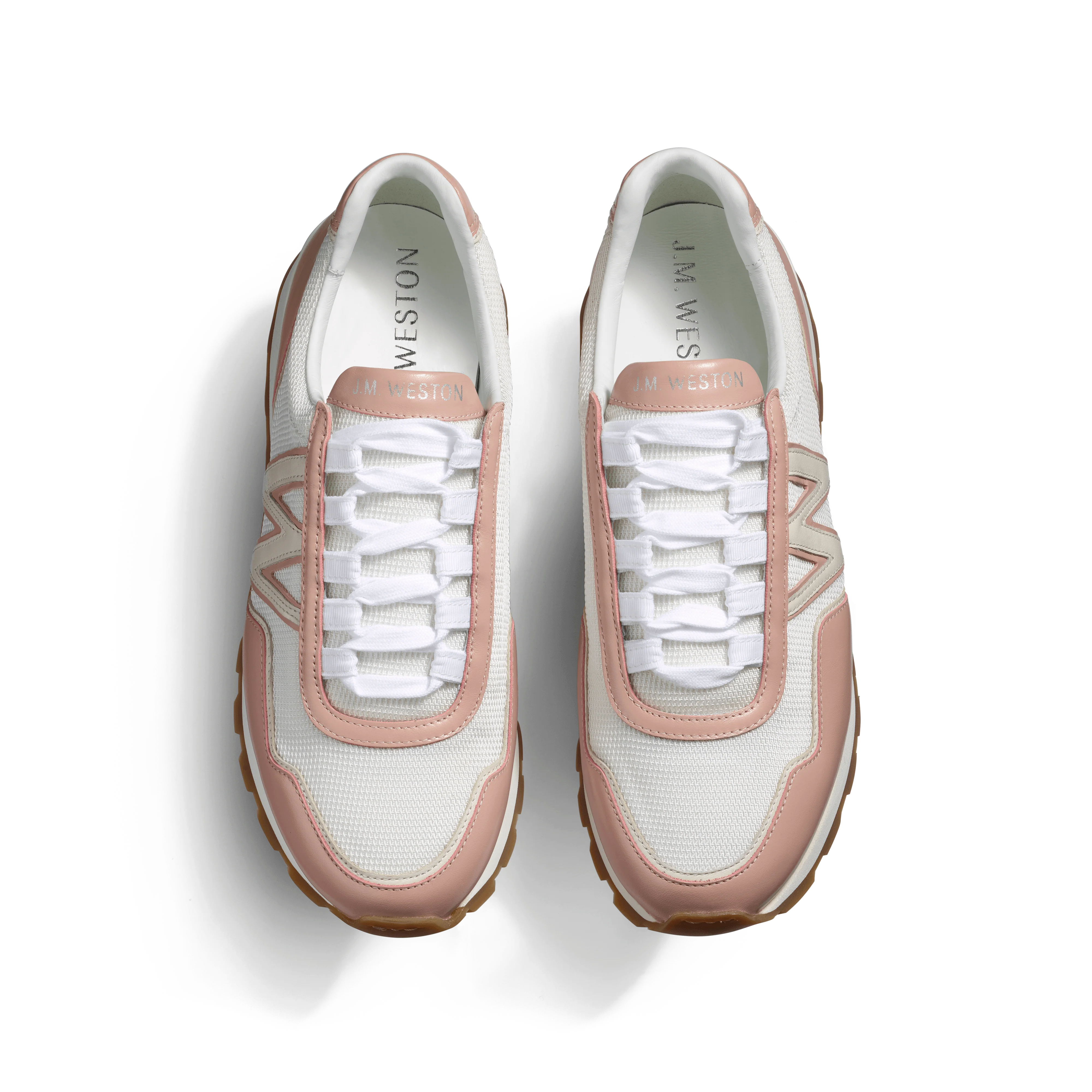 Basket On My Way Ghillies [femme maille nylon blanche détails cuir veau sport blanc & nude] - Image 3