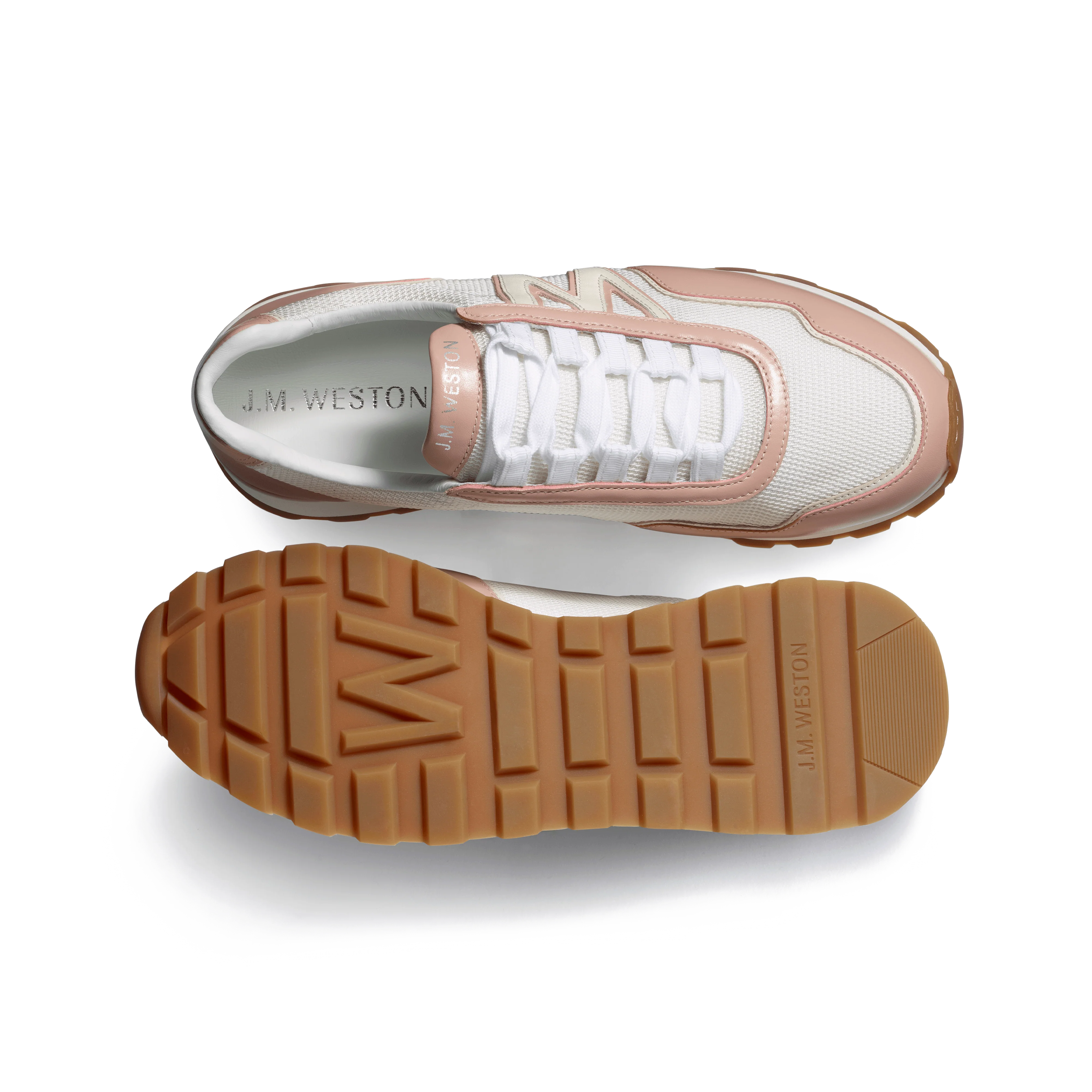 Basket On My Way Ghillies [femme maille nylon blanche détails cuir veau sport blanc & nude] - Image 4