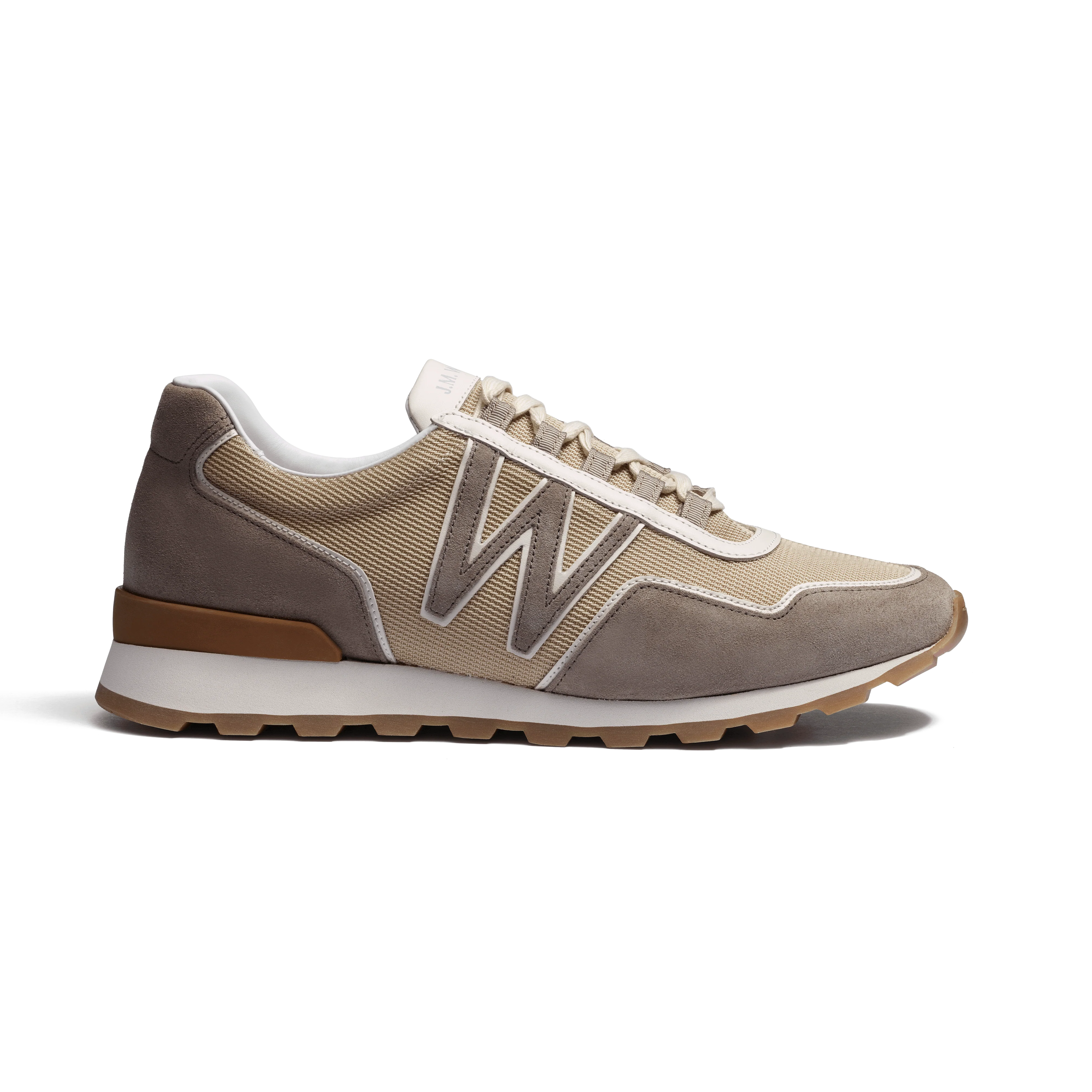 Basket On My Way Ghillies [homme maille nylon beige détails cuir veau sport blanc & en cuir veau velours taupe]
