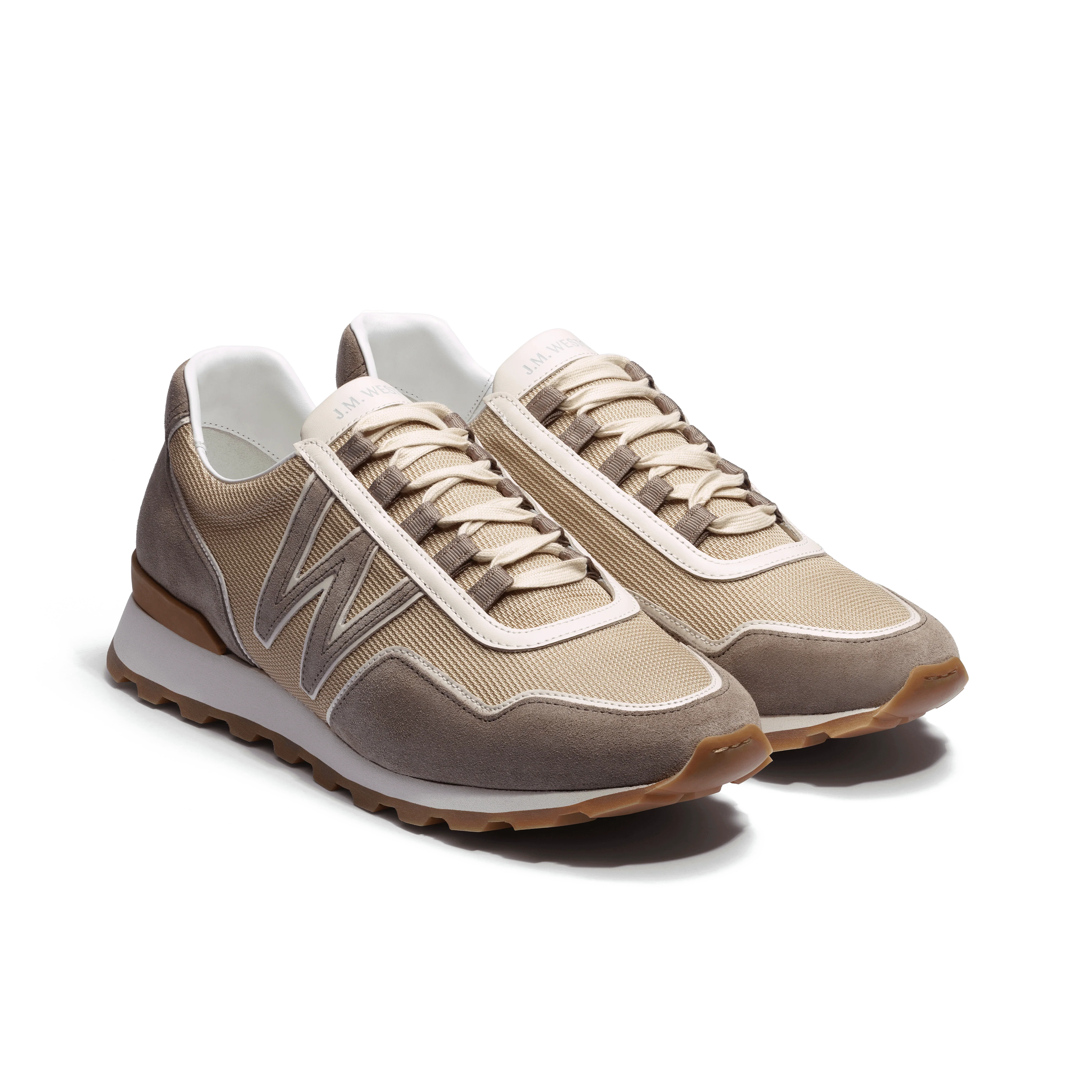 Basket On My Way Ghillies [homme maille nylon beige détails cuir veau sport blanc & en cuir veau velours taupe] - Image 2