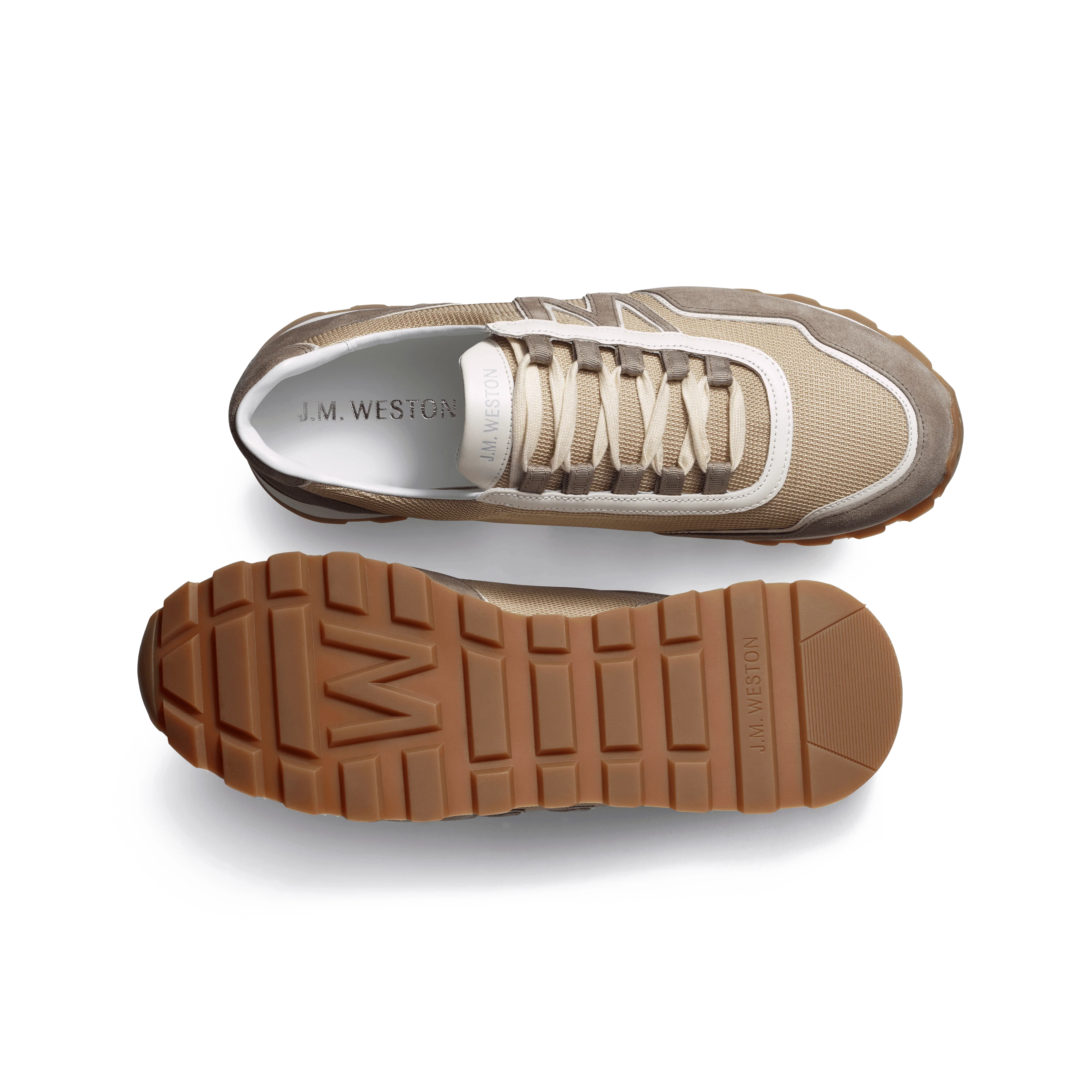 Basket On My Way Ghillies [homme maille nylon beige détails cuir veau sport blanc & en cuir veau velours taupe] - Image 4
