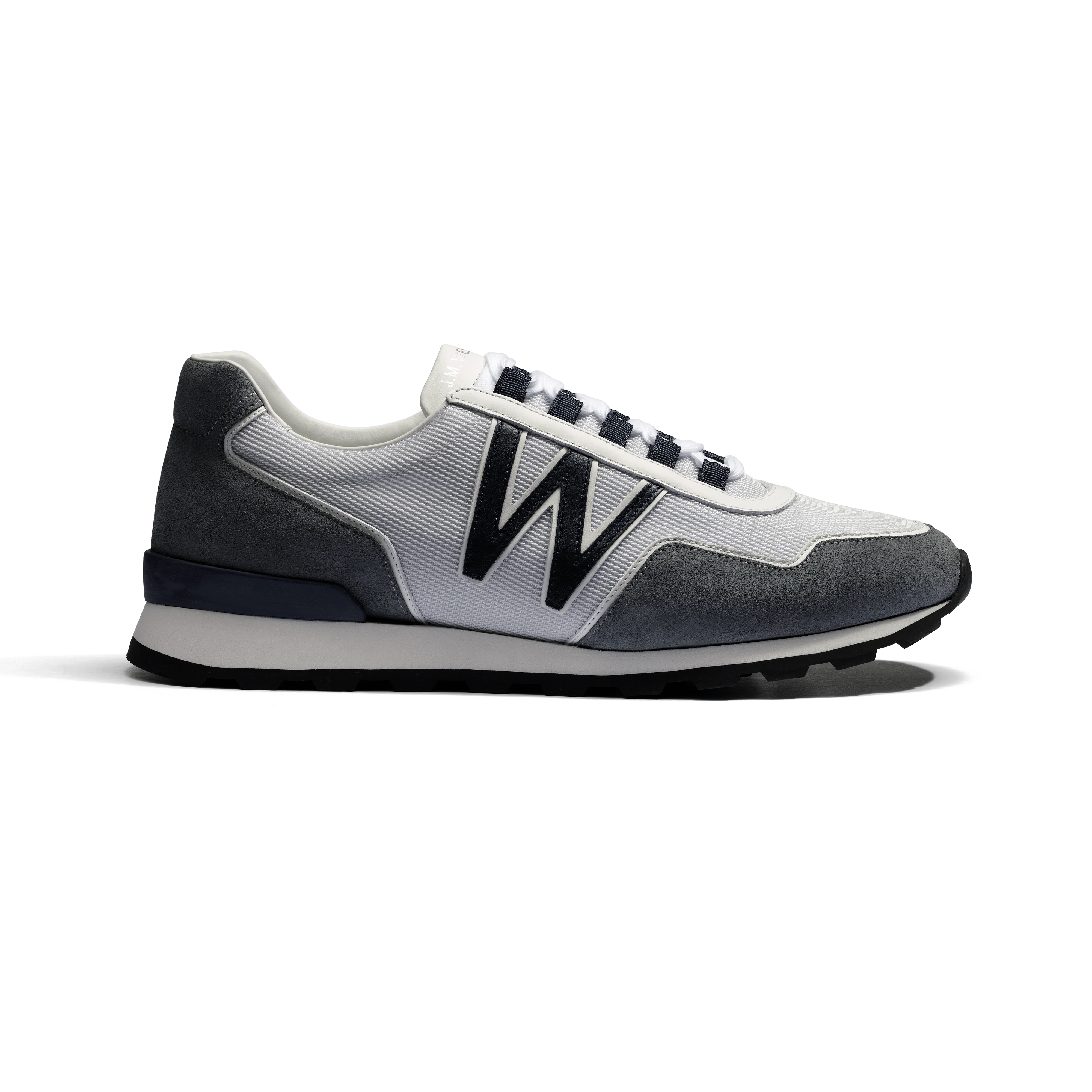 Basket On My Way Ghillies [homme Maille nylon blanc & cuir veau sport marine détails en cuir veau velours gris foncé]