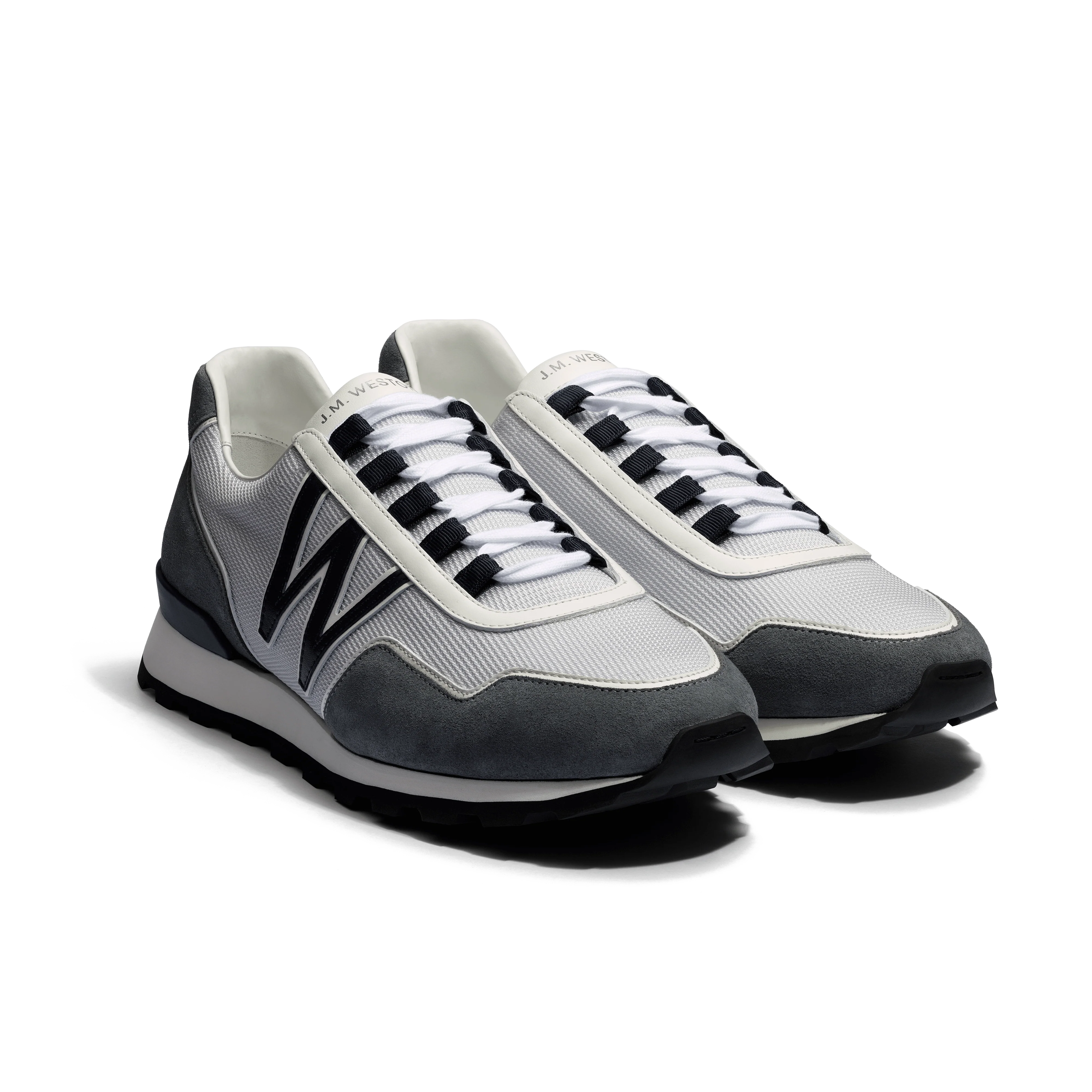 Basket On My Way Ghillies [homme Maille nylon blanc & cuir veau sport marine détails en cuir veau velours gris foncé] - Image 2