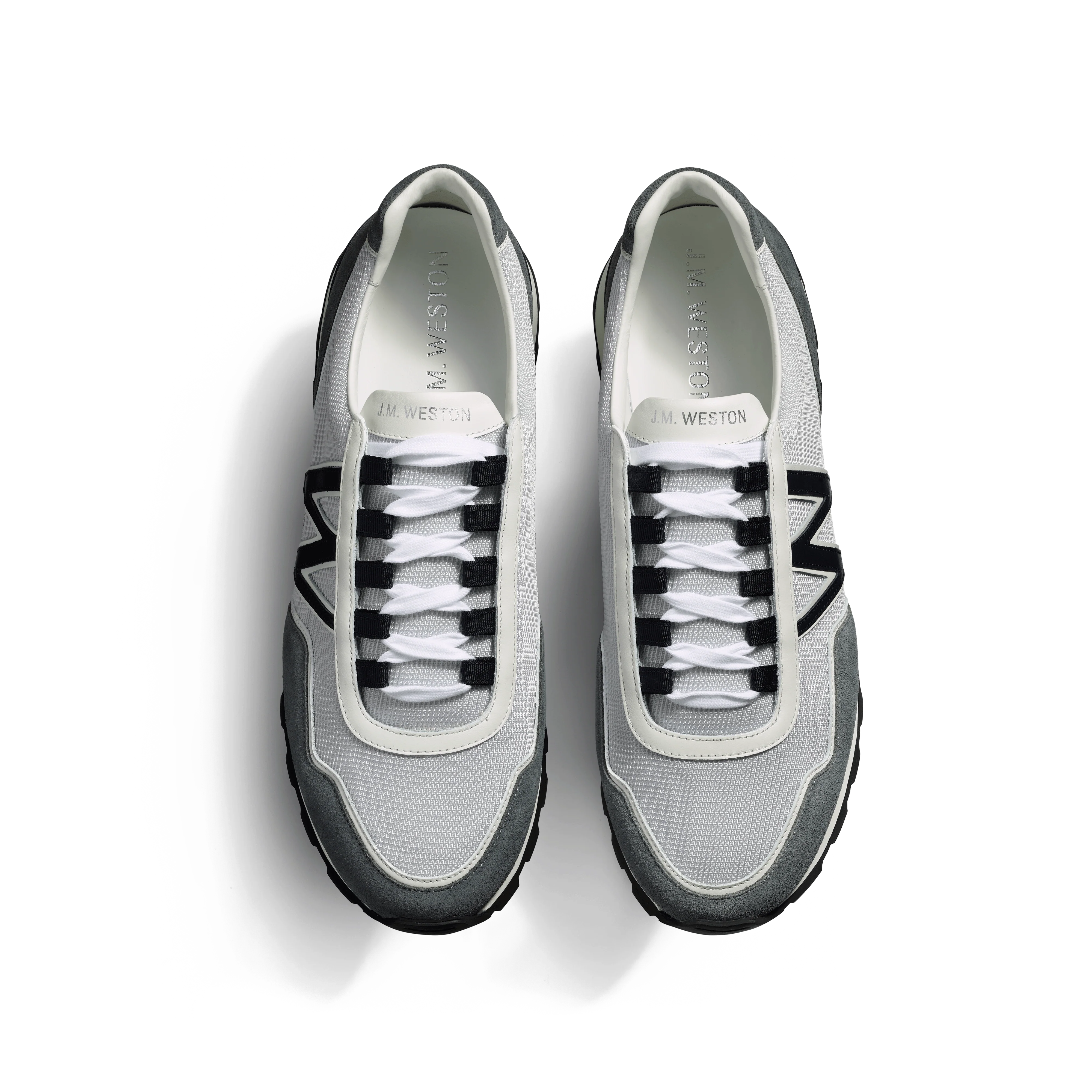 Basket On My Way Ghillies [homme Maille nylon blanc & cuir veau sport marine détails en cuir veau velours gris foncé] - Image 3