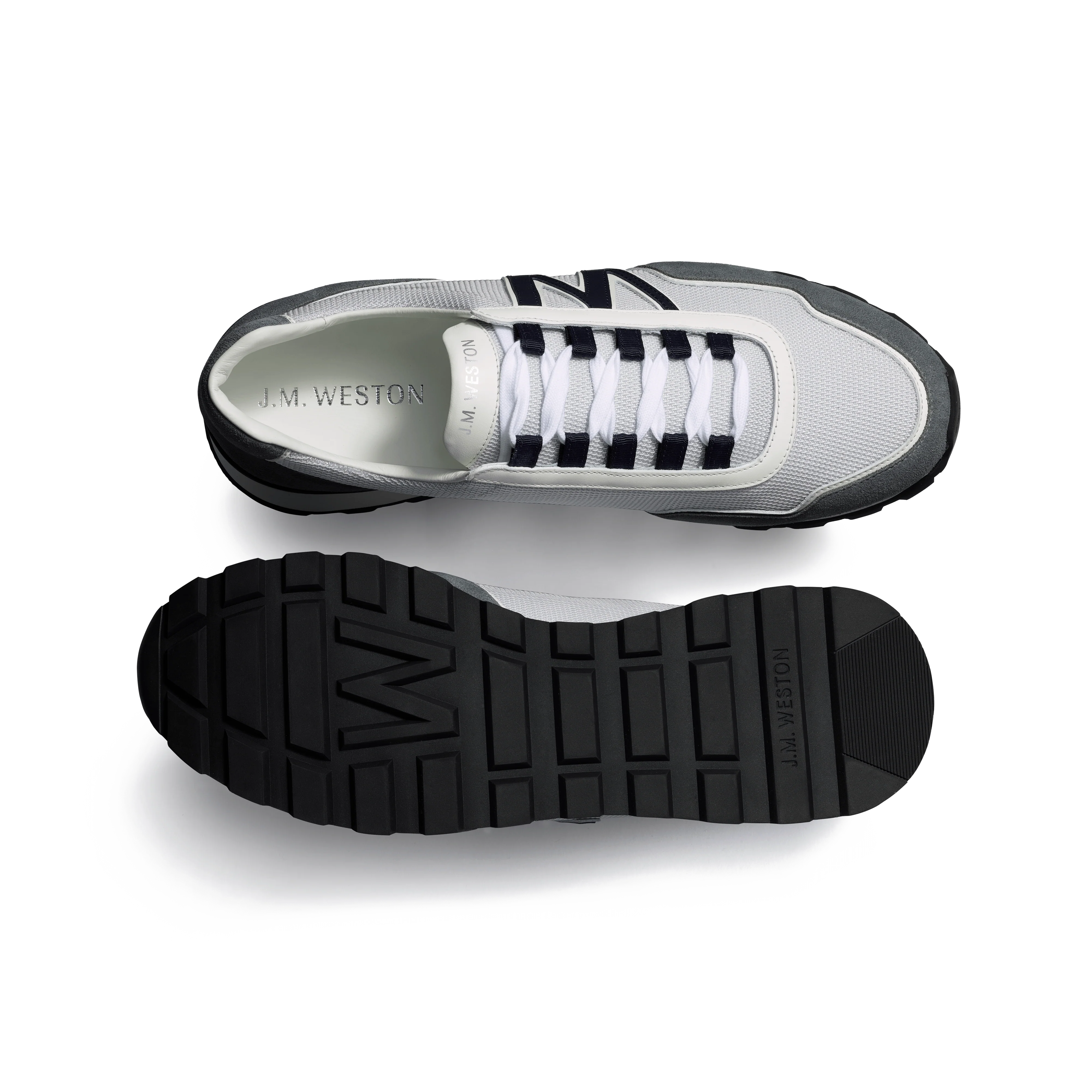 Basket On My Way Ghillies [homme Maille nylon blanc & cuir veau sport marine détails en cuir veau velours gris foncé] - Image 4