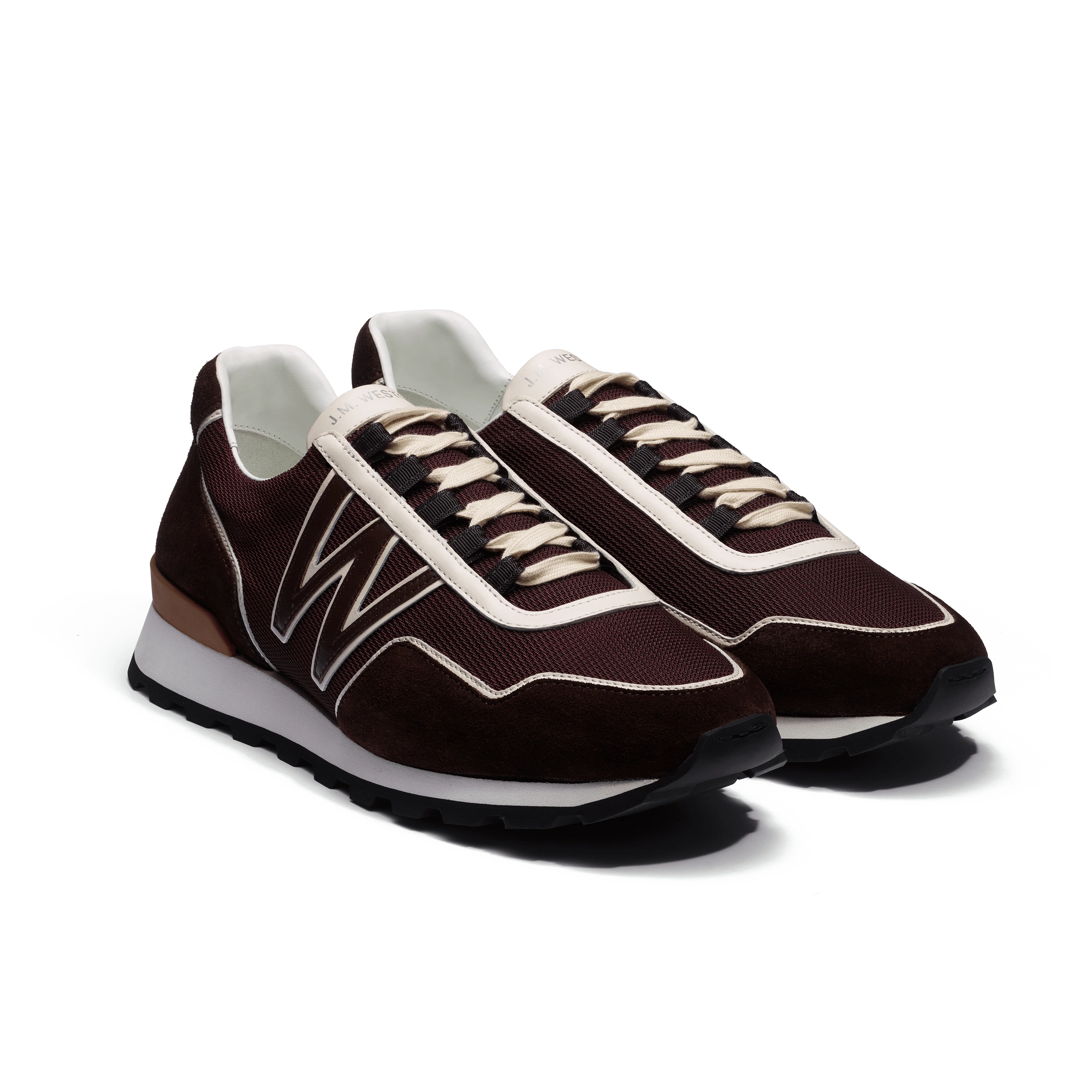 Basket On My Way Ghillies [homme Maille nylon bordeaux & cuir velours marron foncé détails en cuir veau sport blanc & marron] - Image 2