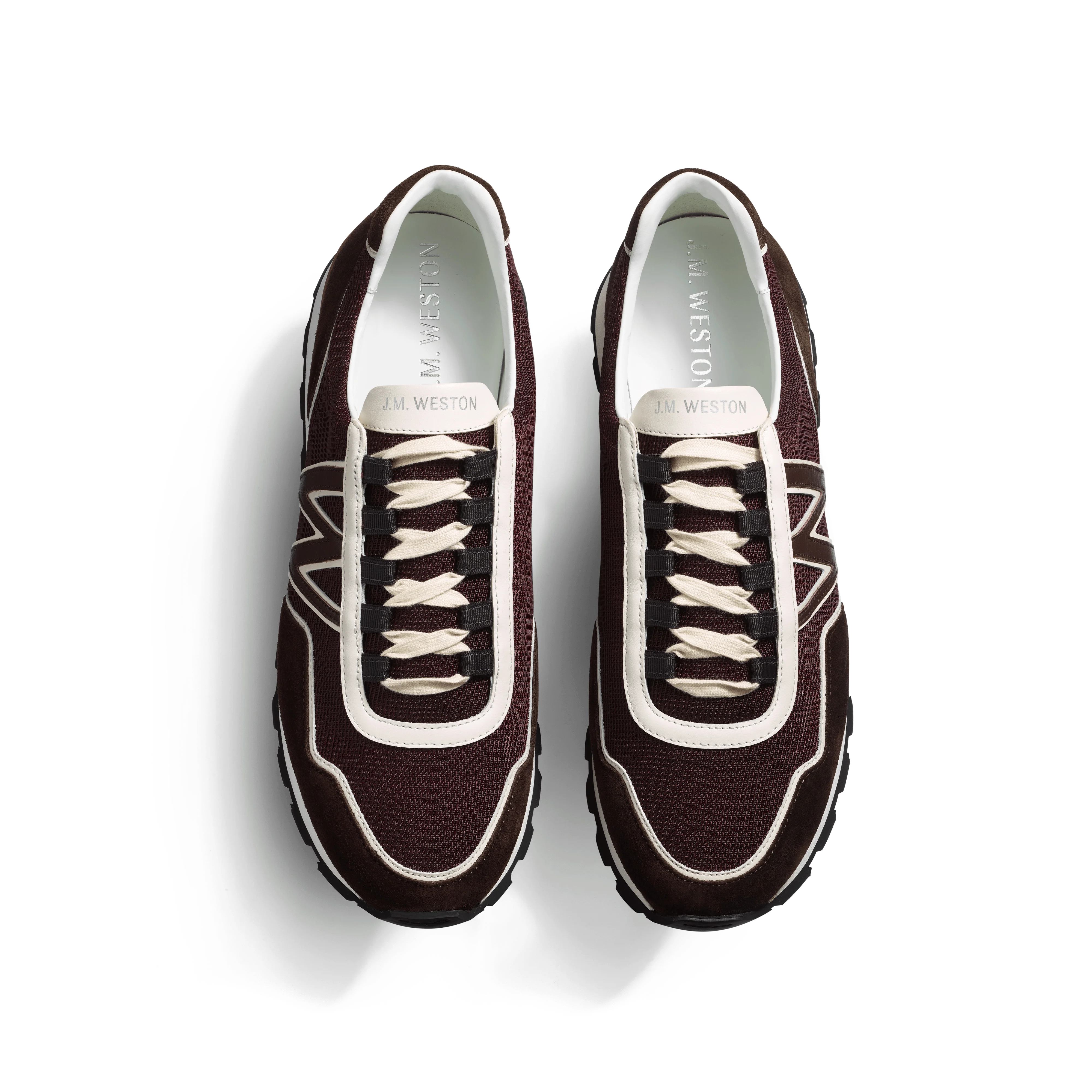 Basket On My Way Ghillies [homme Maille nylon bordeaux & cuir velours marron foncé détails en cuir veau sport blanc & marron] - Image 4