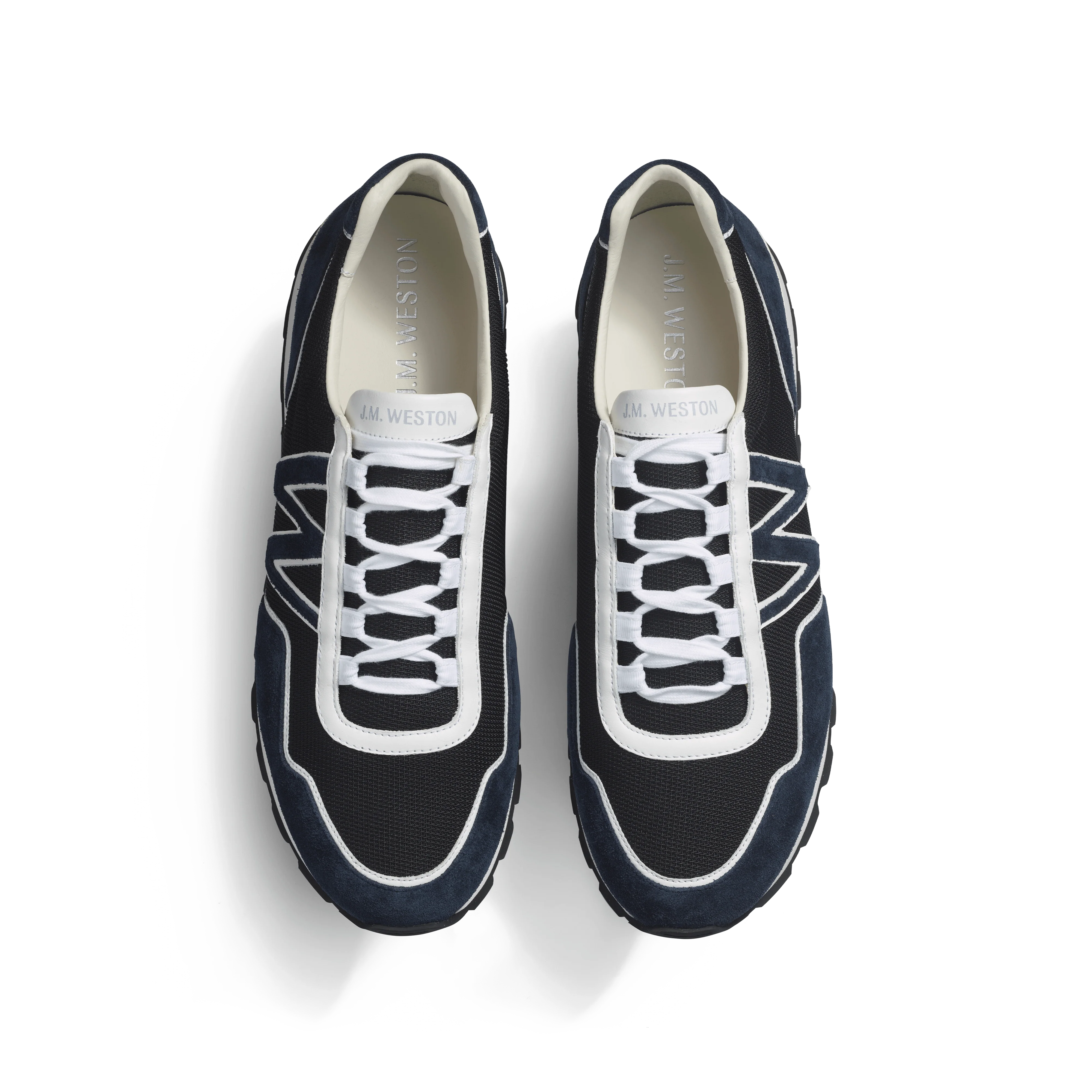 Basket On My Way Ghillies [homme maille nylon noire & cuir velours marine détails en cuir veau sport blanc] - Image 3
