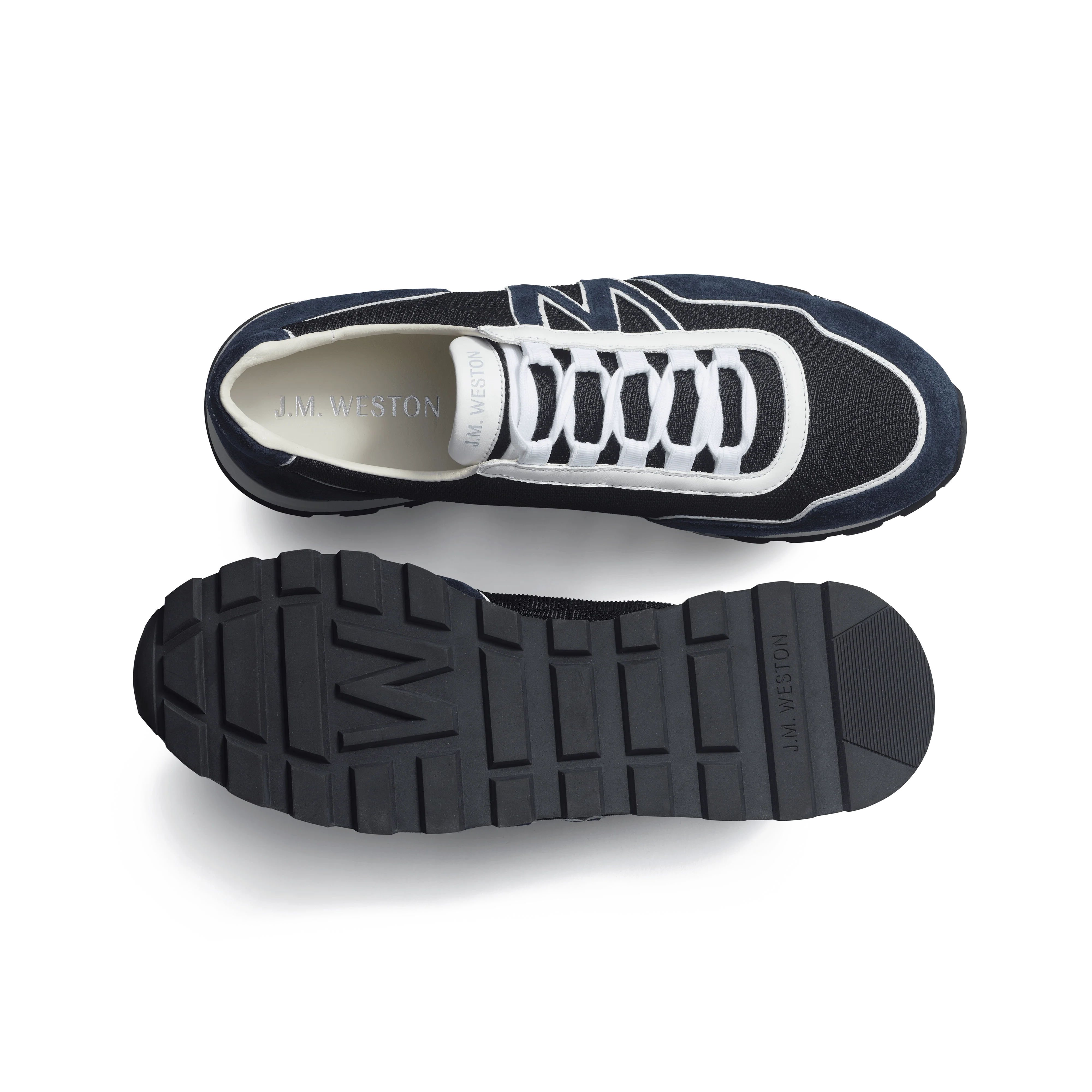 Basket On My Way Ghillies [homme maille nylon noire & cuir velours marine détails en cuir veau sport blanc] - Image 4