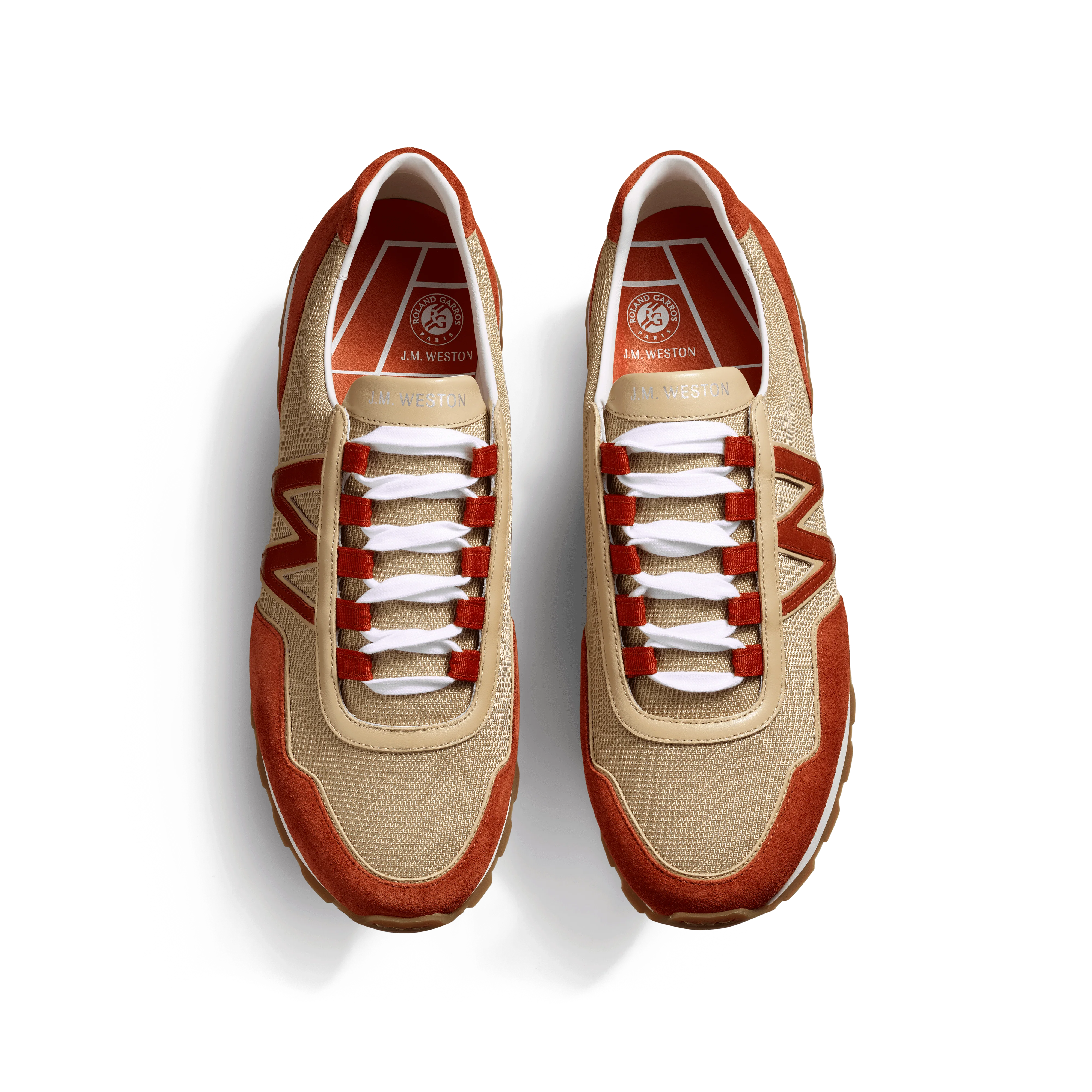 Basket On My Way Ghillies Roland-Garros [maille nylon beige & cuir veau lisse beige et terre battue détails en cuir veau velours terre battue] - Image 3