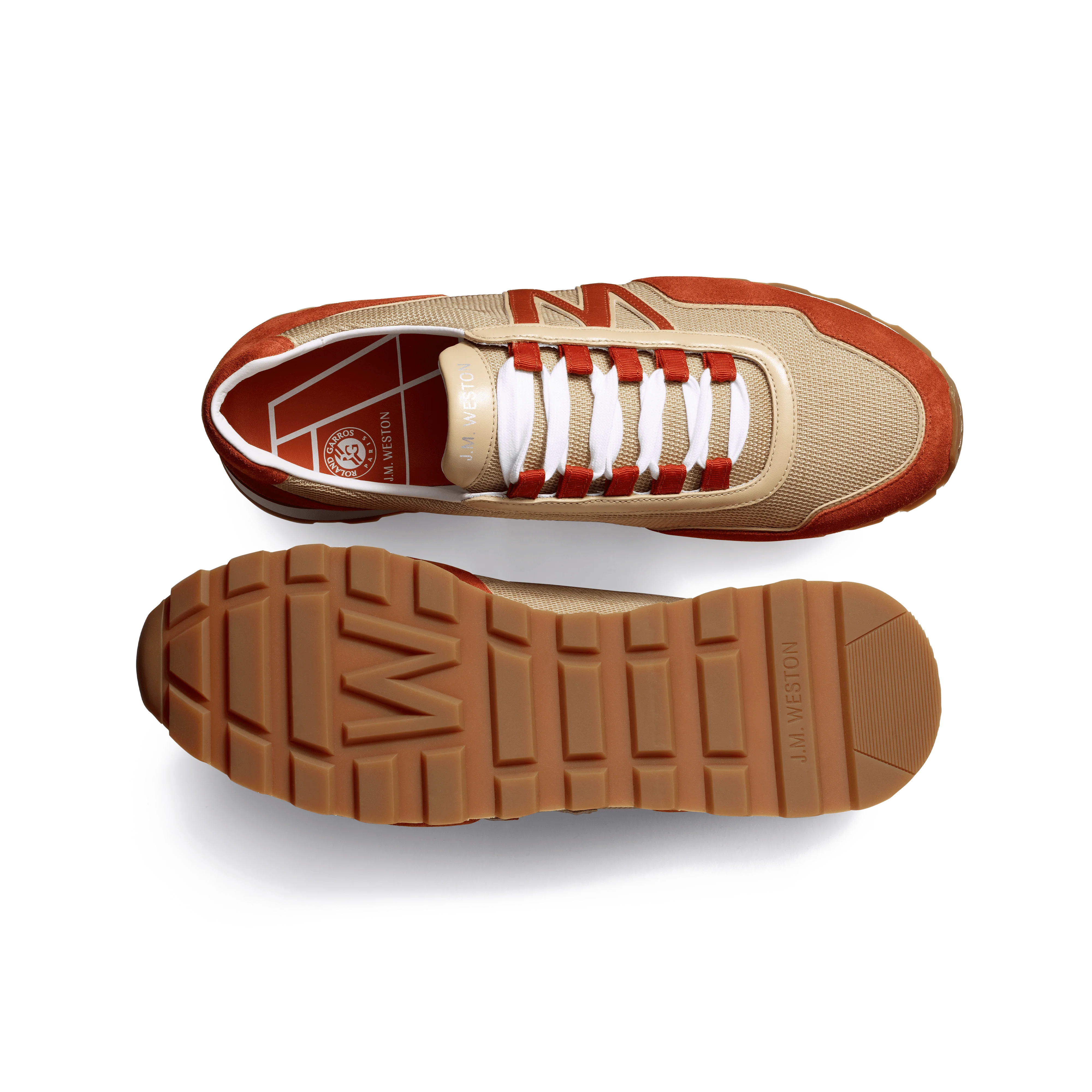Basket On My Way Ghillies Roland-Garros [maille nylon beige & cuir veau lisse beige et terre battue détails en cuir veau velours terre battue] - Image 4