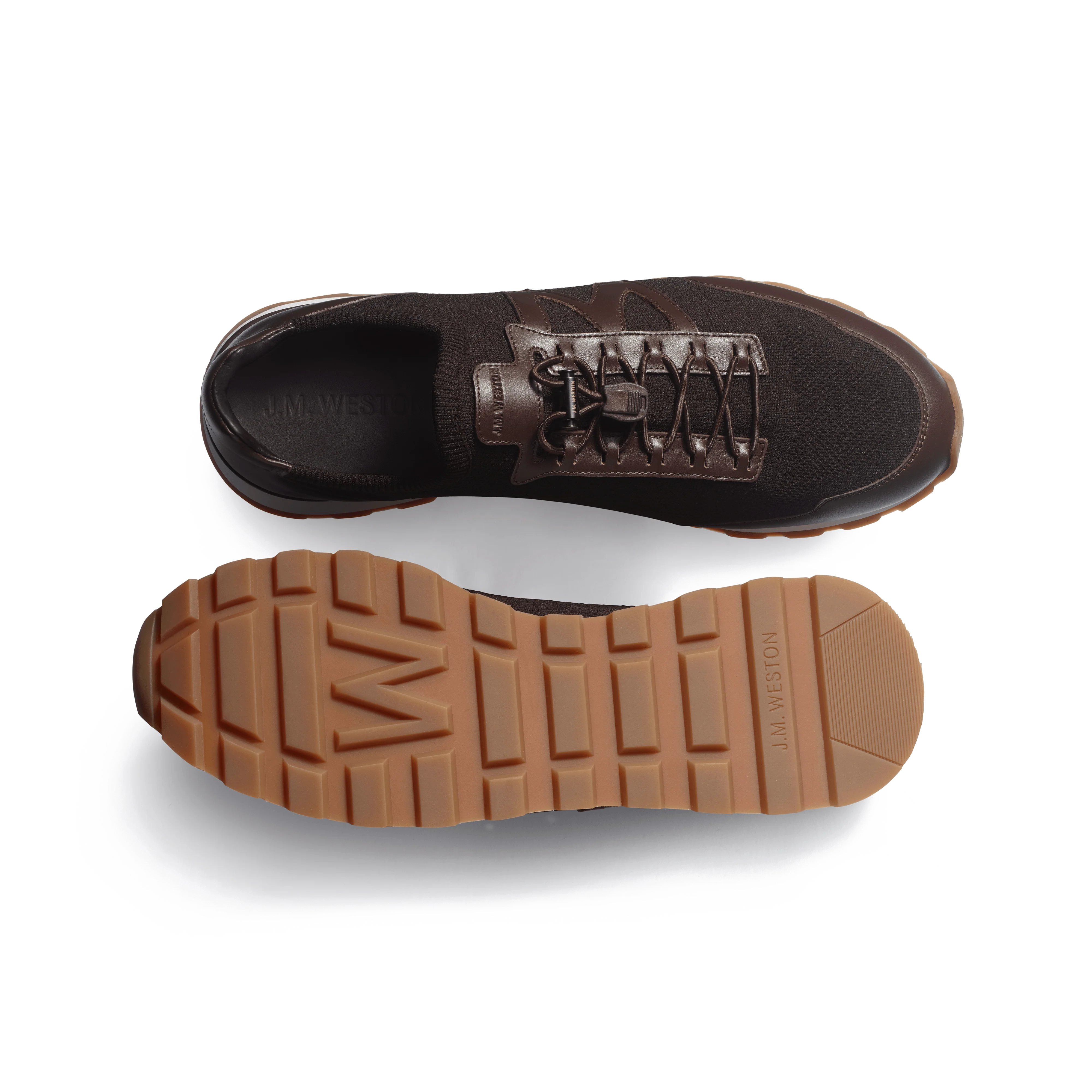 Basket On My Way Knit [homme maille nylon marron et cuir veau sport marron] - Image 4