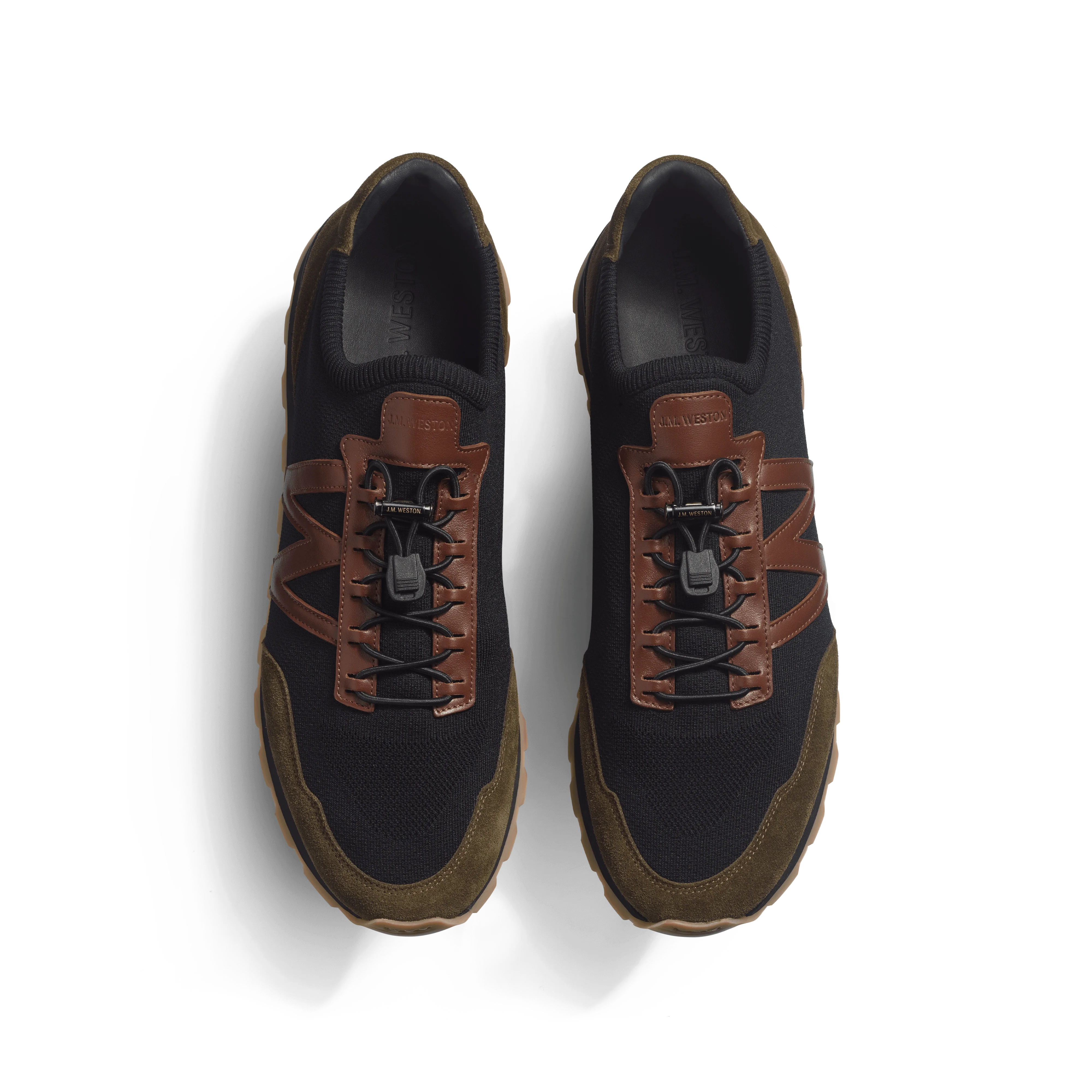 Basket On My Way Knit [homme maille nylon noir, cuir veau sport marron et cuir velours kaki ] - Image 3