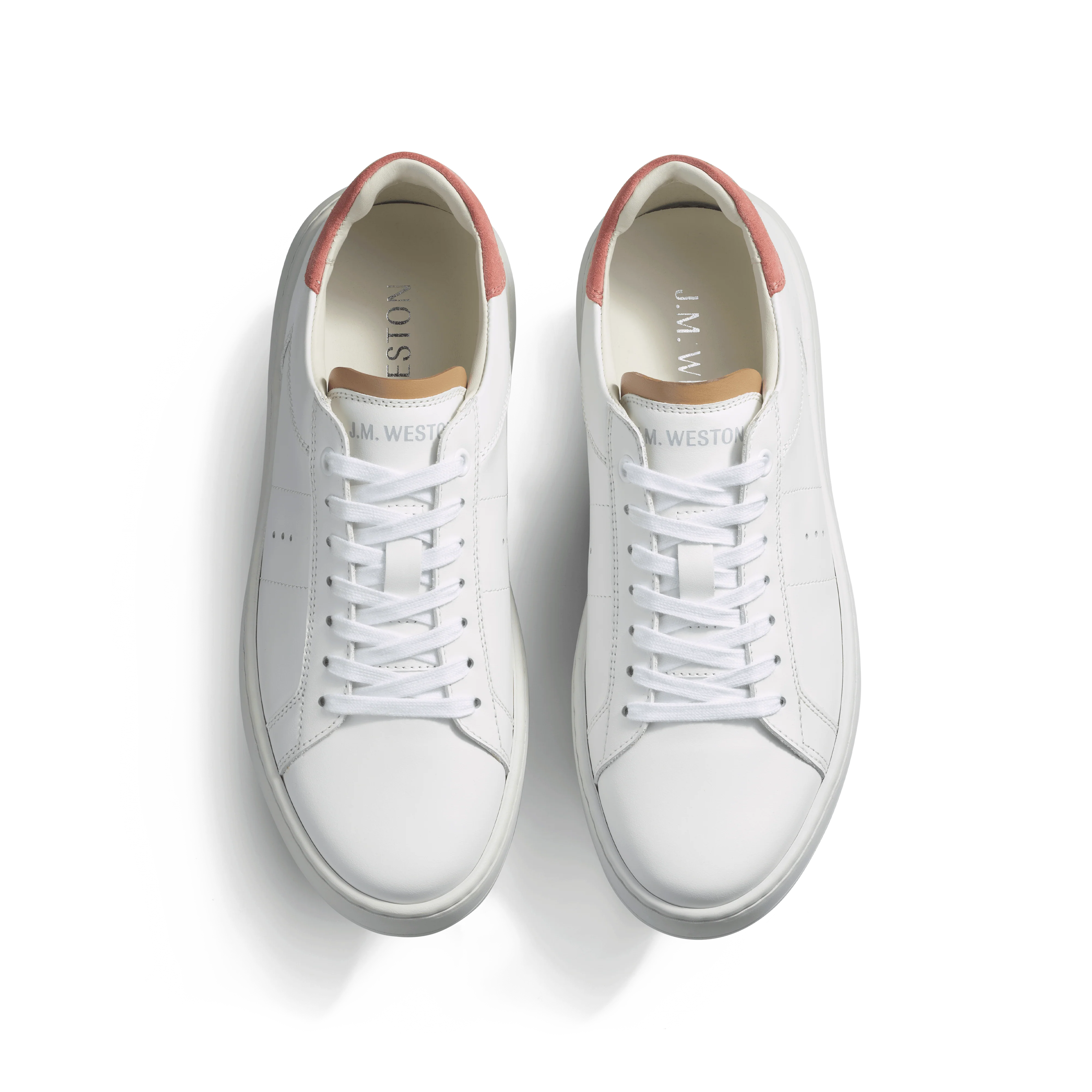 Basket On Time [femme cuir veau lisse blanc détails rose et camel] - Image 3