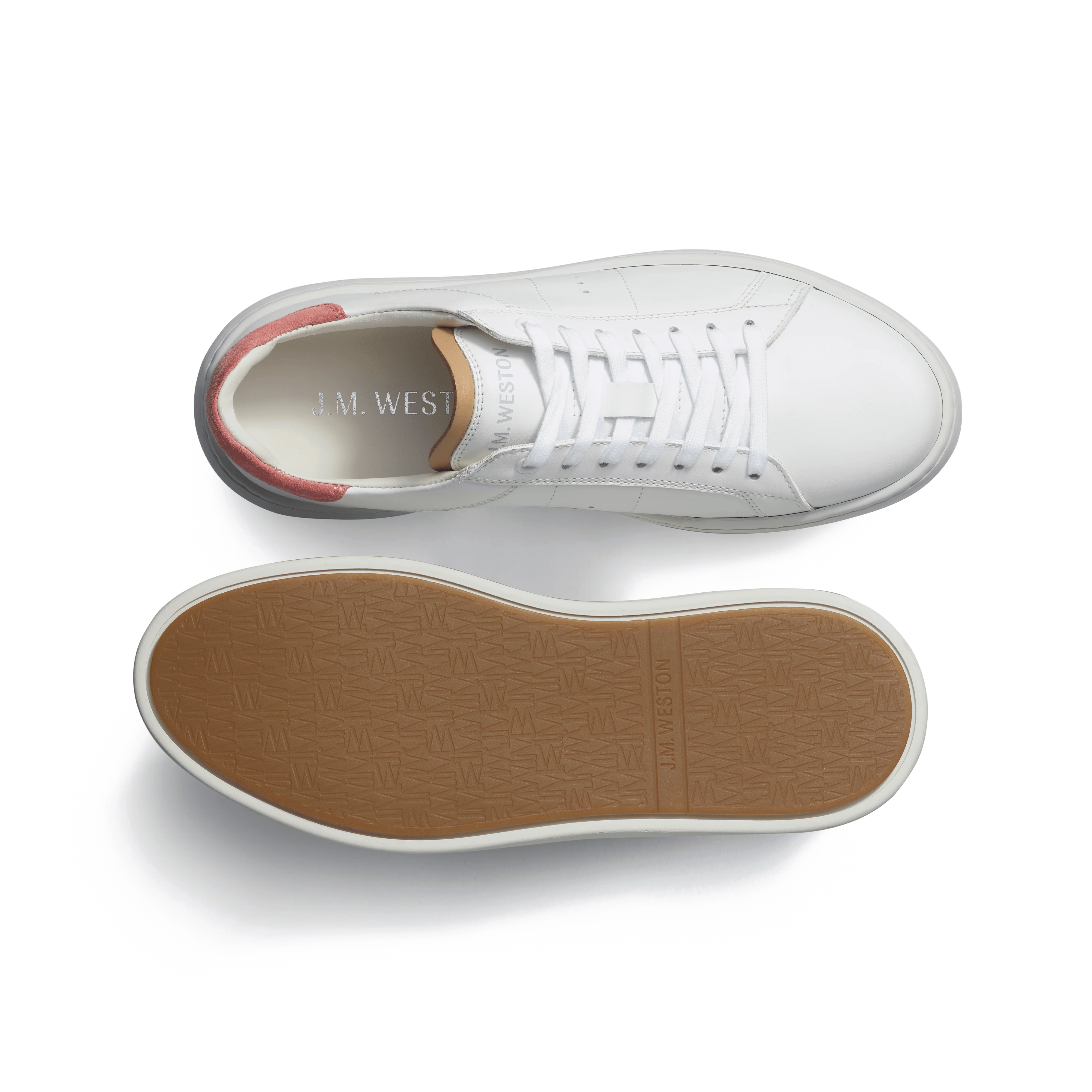 Basket On Time [femme cuir veau lisse blanc détails rose et camel] - Image 4