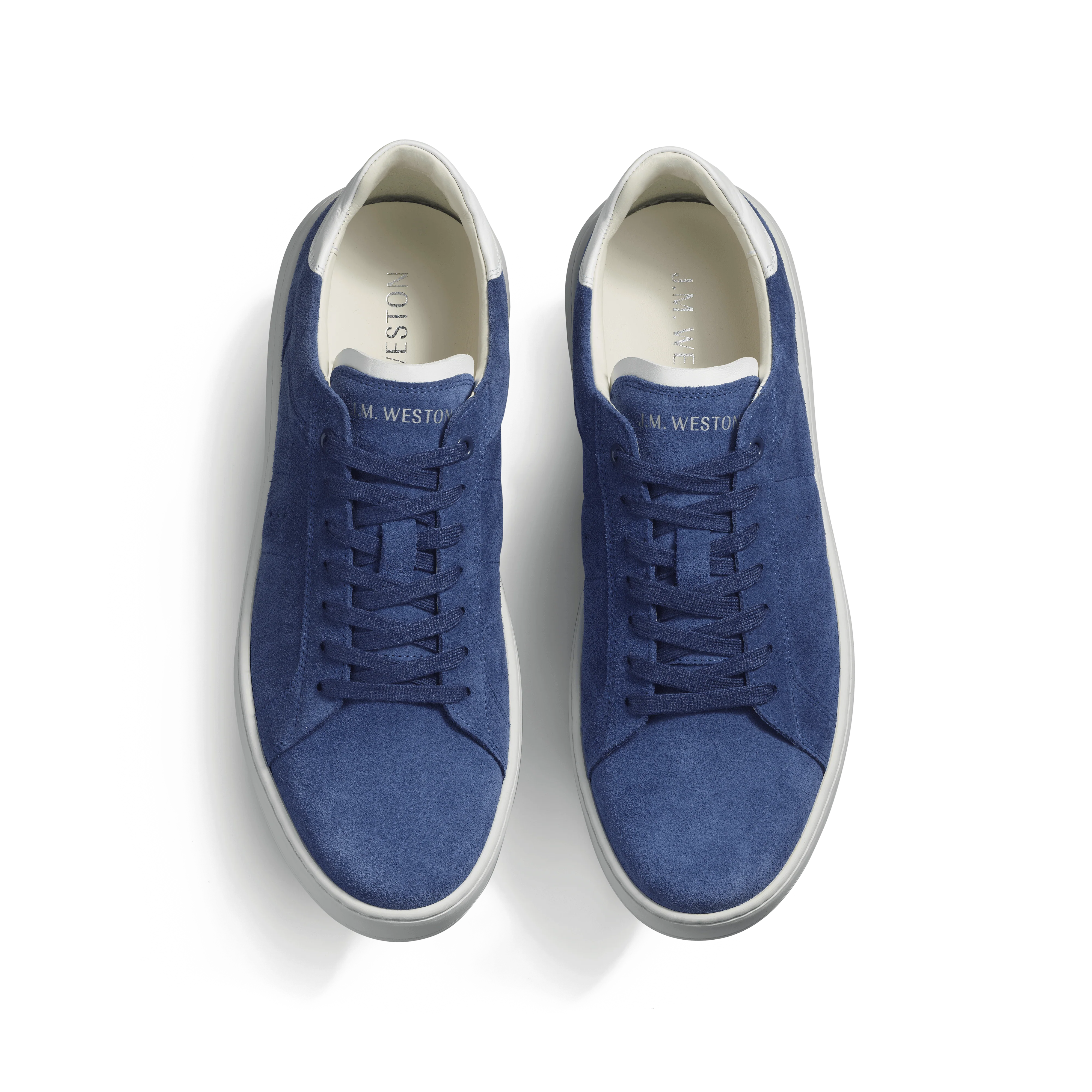 Basket On Time [cuir veau velours bleu de Limoges détails blanc] - Image 3