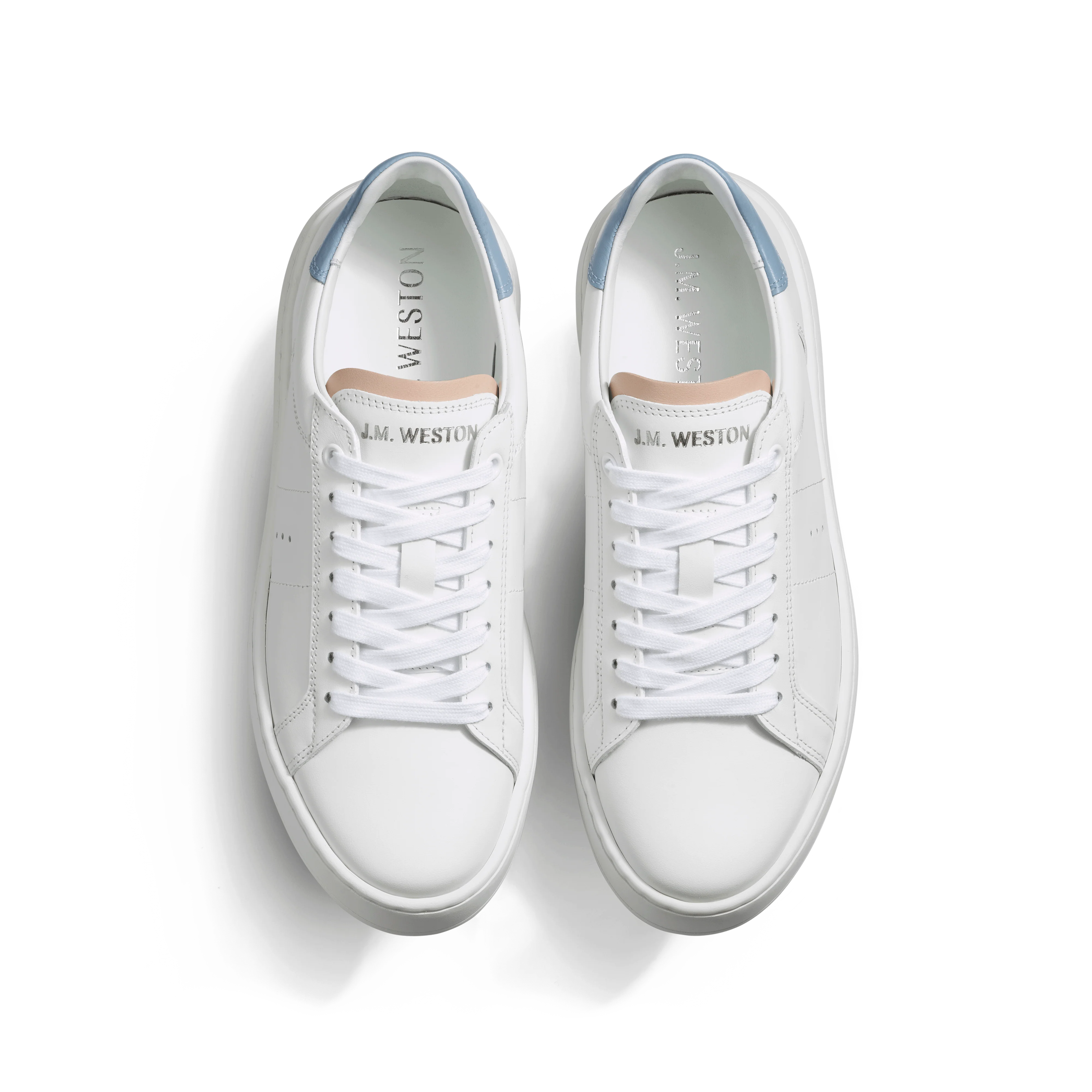 Basket On Time [femme cuir veau sport blanc détails nude et bleu clair] - Image 3