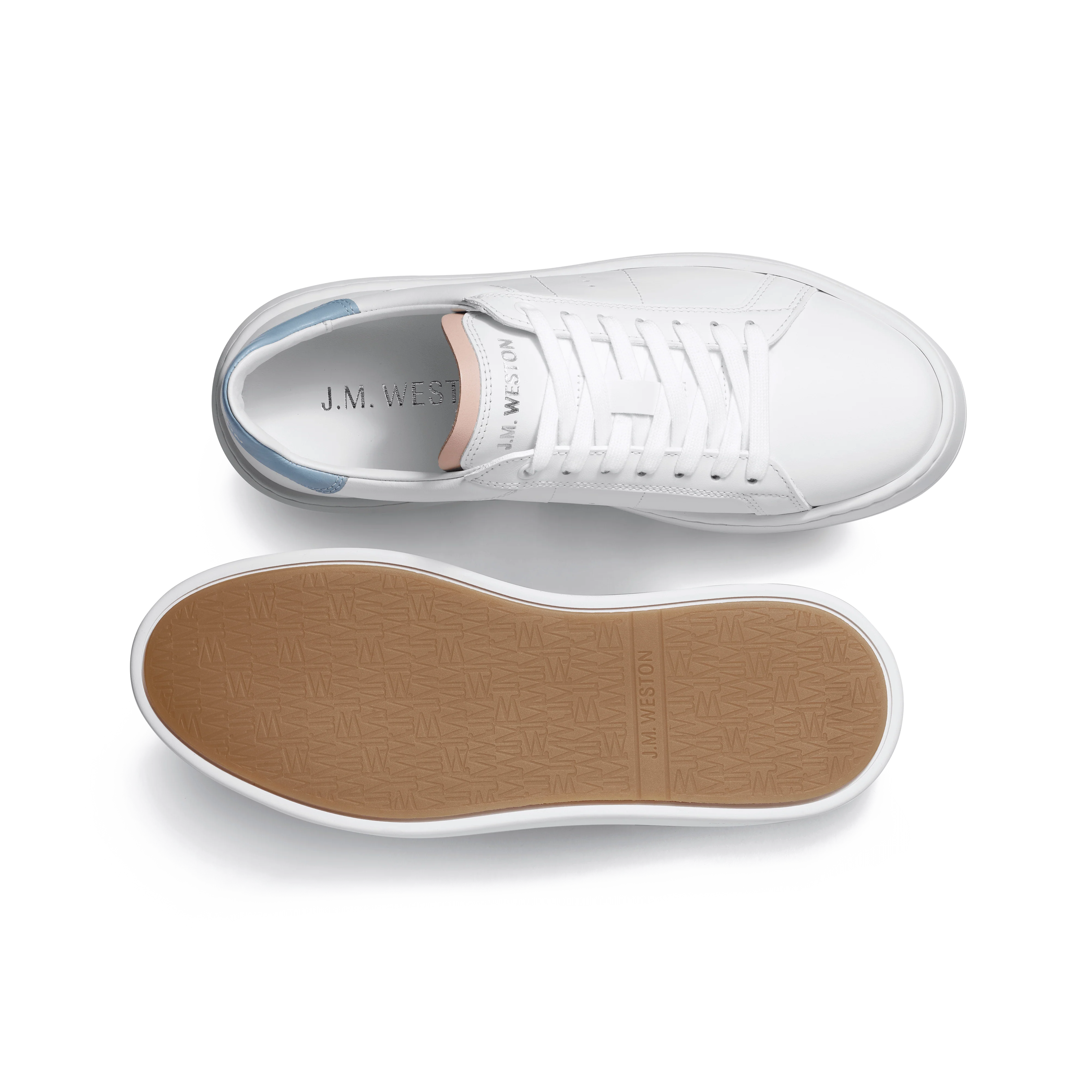 Basket On Time [femme cuir veau sport blanc détails nude et bleu clair] - Image 4