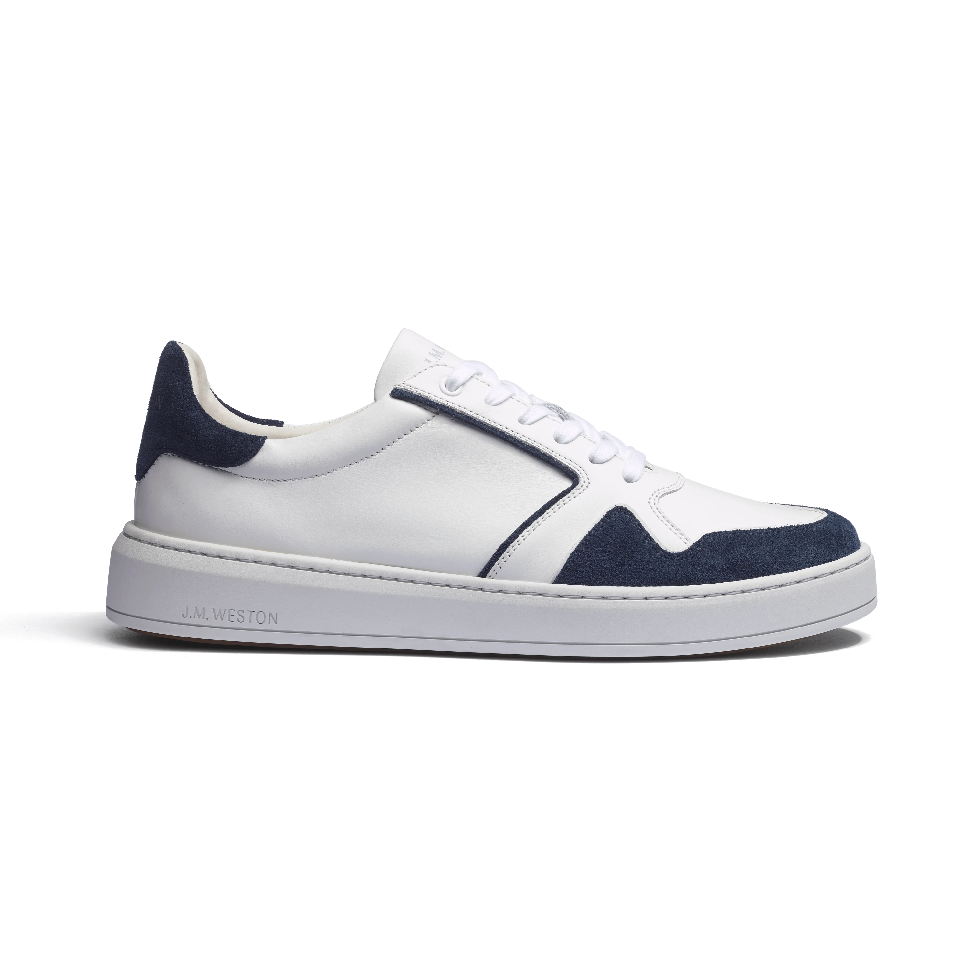 Basket On Time Oxford [cuir veau sport blanc et cuir velours marine]