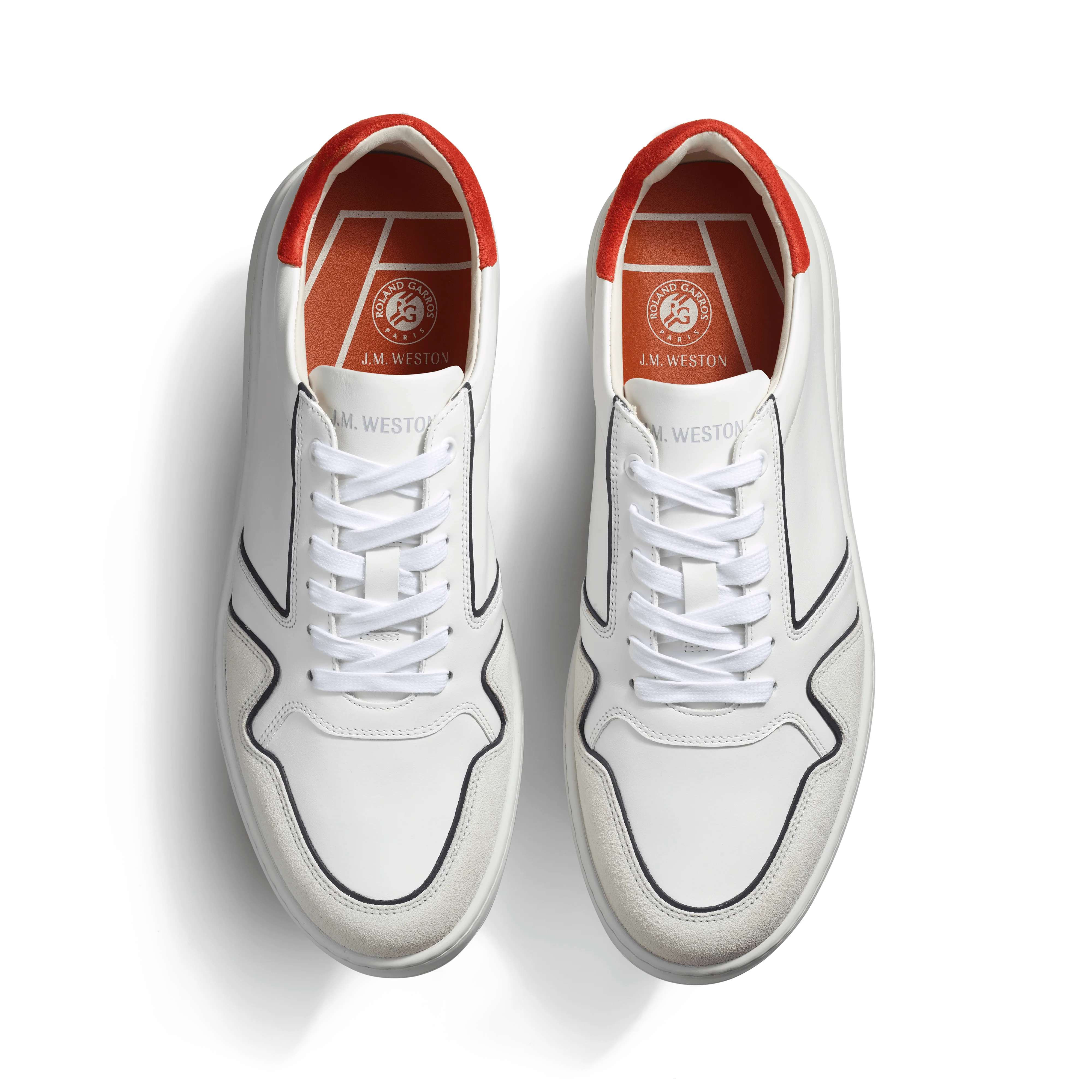 Basket On Time Oxford Roland-Garros [cuir veau lisse blanc détails marine, velours blanc et orange terre battue] - Image 3