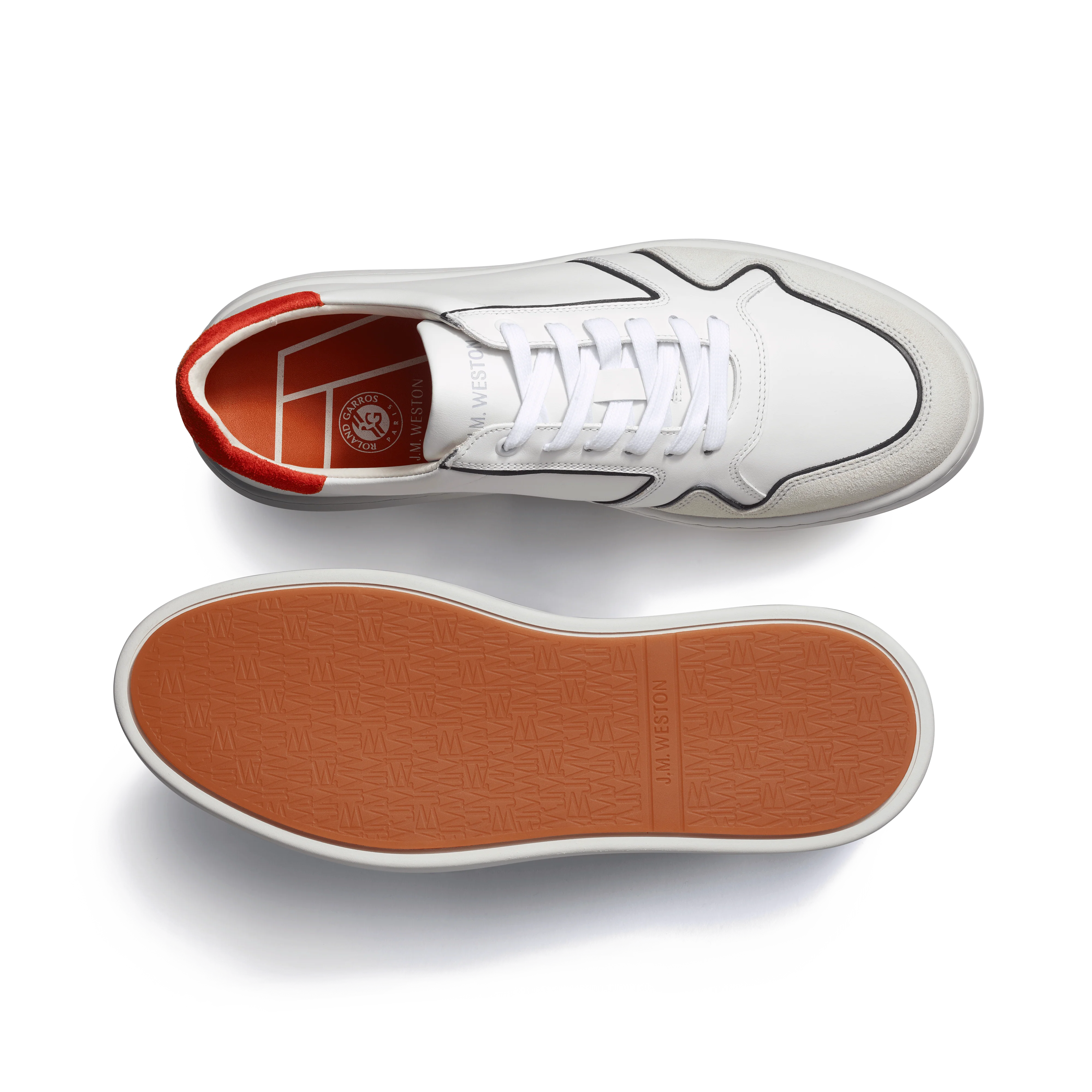 Basket On Time Oxford Roland-Garros [cuir veau lisse blanc détails marine, velours blanc et orange terre battue] - Image 4
