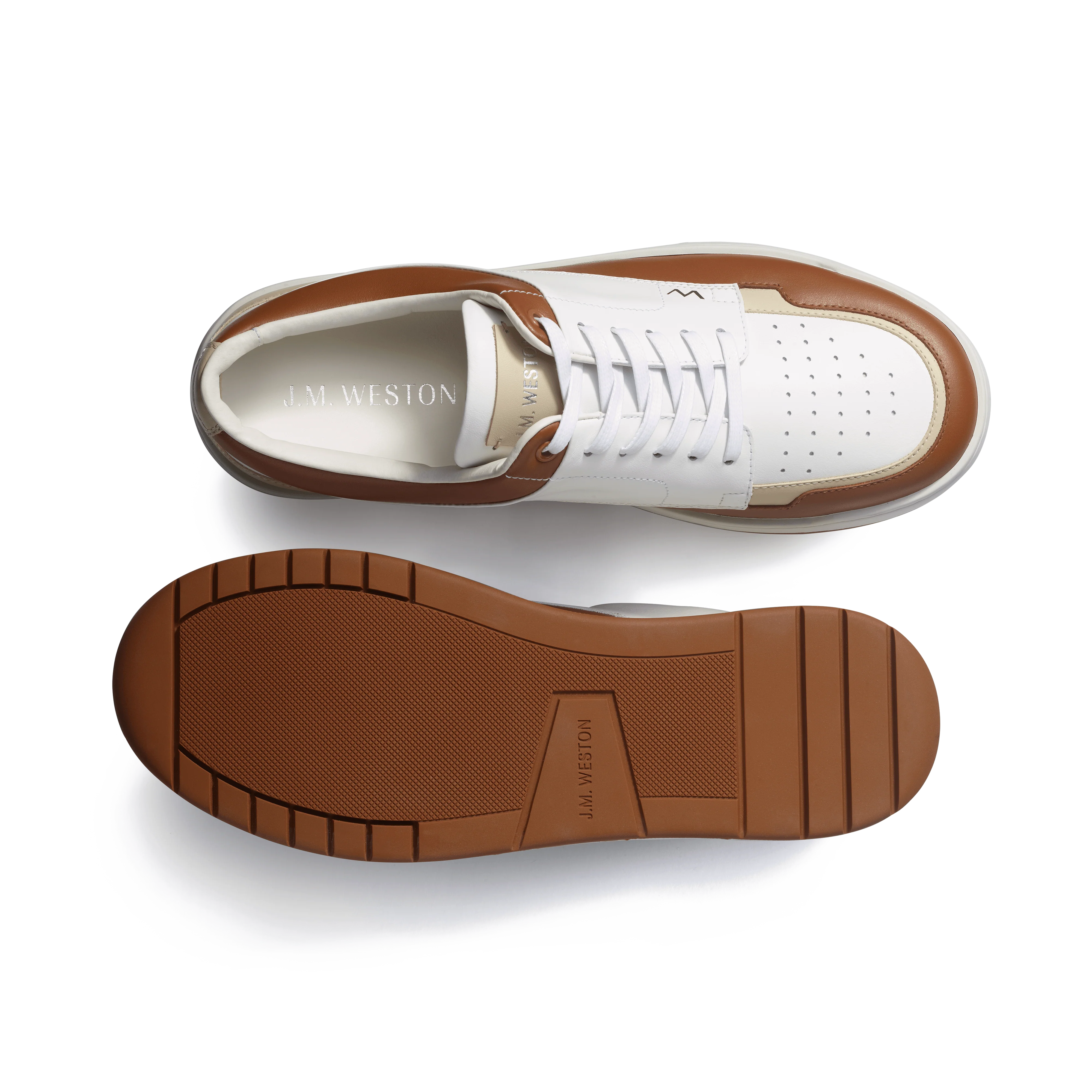 Basket On Top [cuir veau sport blanc détails beige et camel] - Image 4
