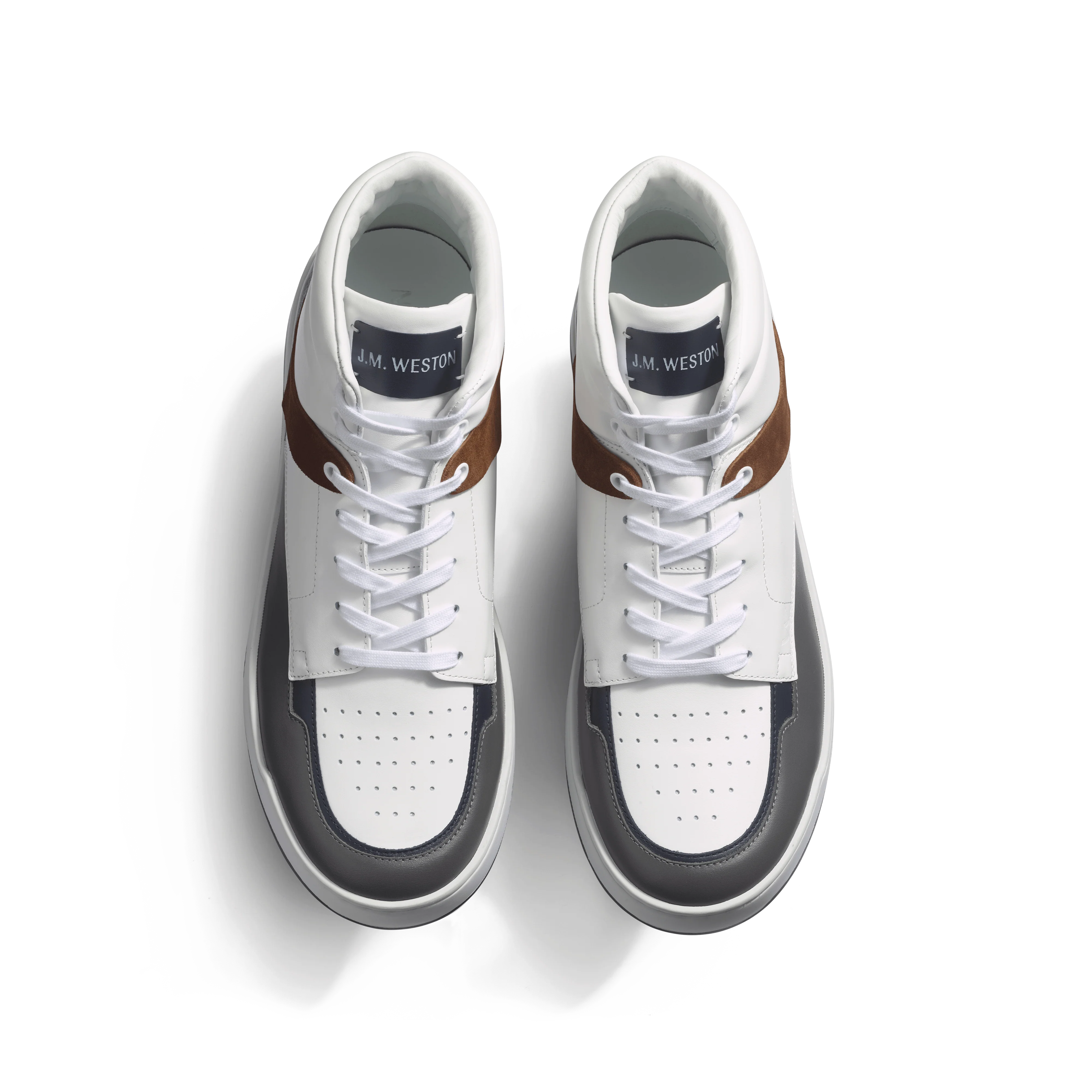 Basket On Top montante [cuir veau sport blanc, marine, gris foncé, gris clair et cuir veau velours cigare] - Image 3