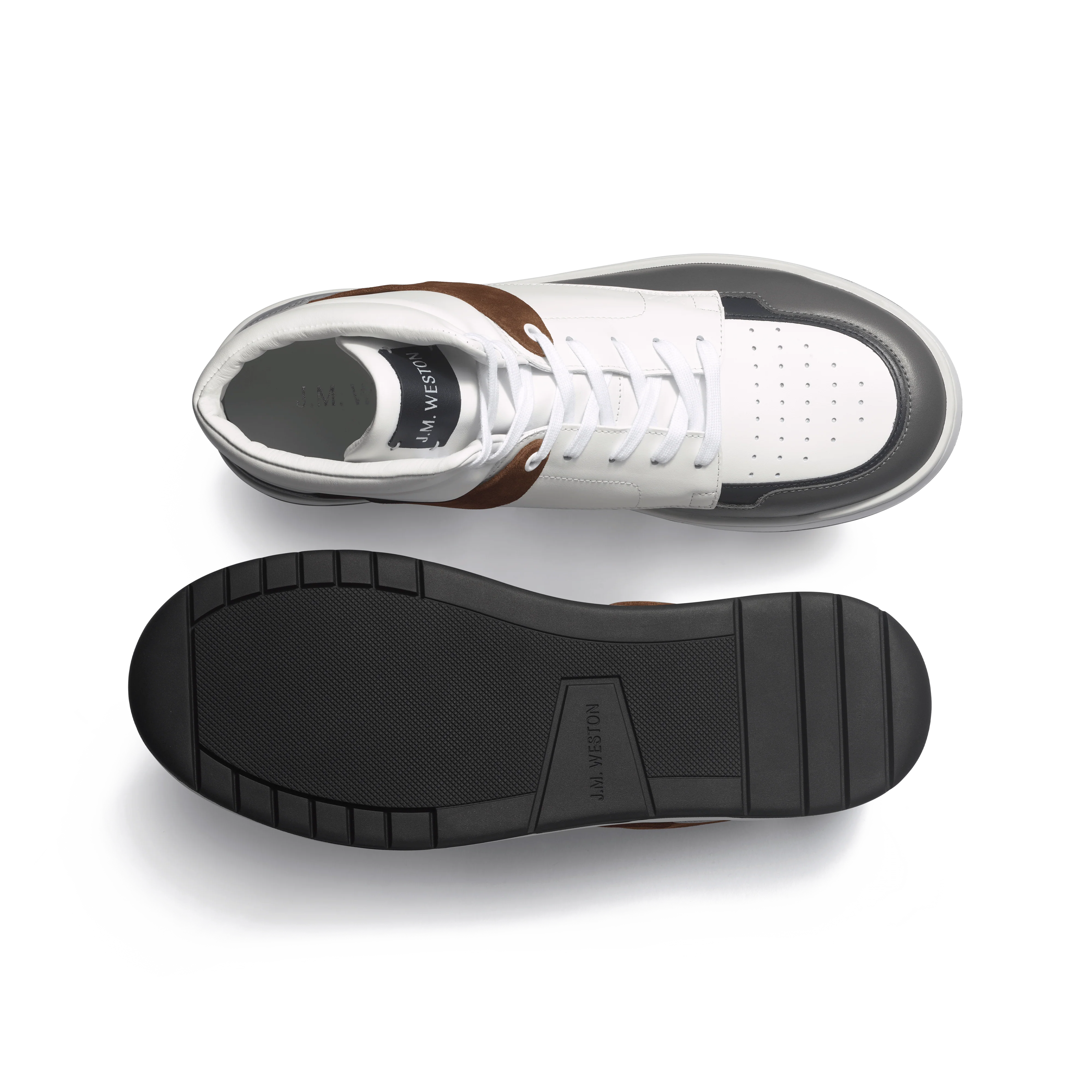 Basket On Top montante [cuir veau sport blanc, marine, gris foncé, gris clair et cuir veau velours cigare] - Image 4