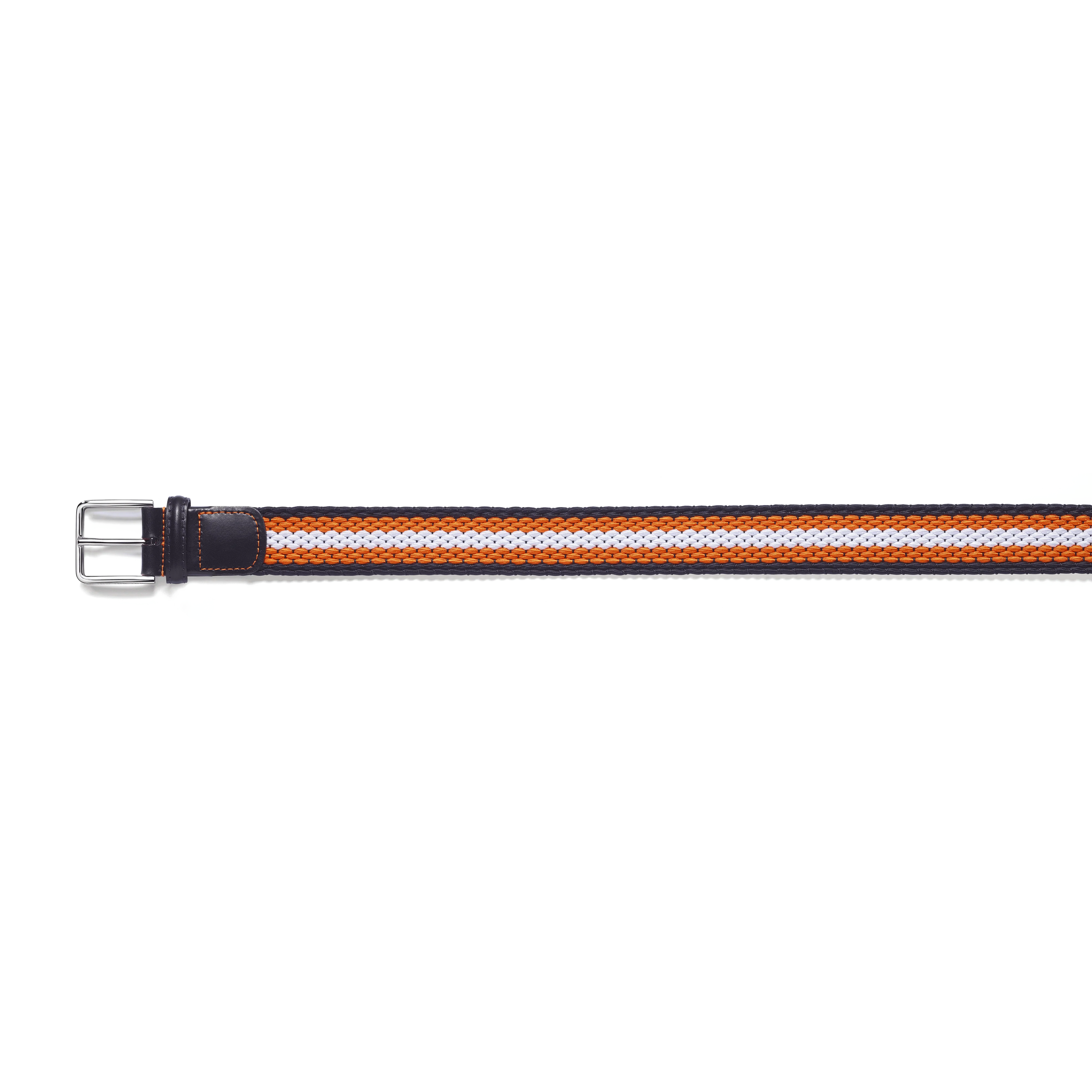 Ceinture Élastique Roland-Garros [Tresse bleu marine, blanche et orange terre battue et cuir veau lisse bleu marine] - Image 2