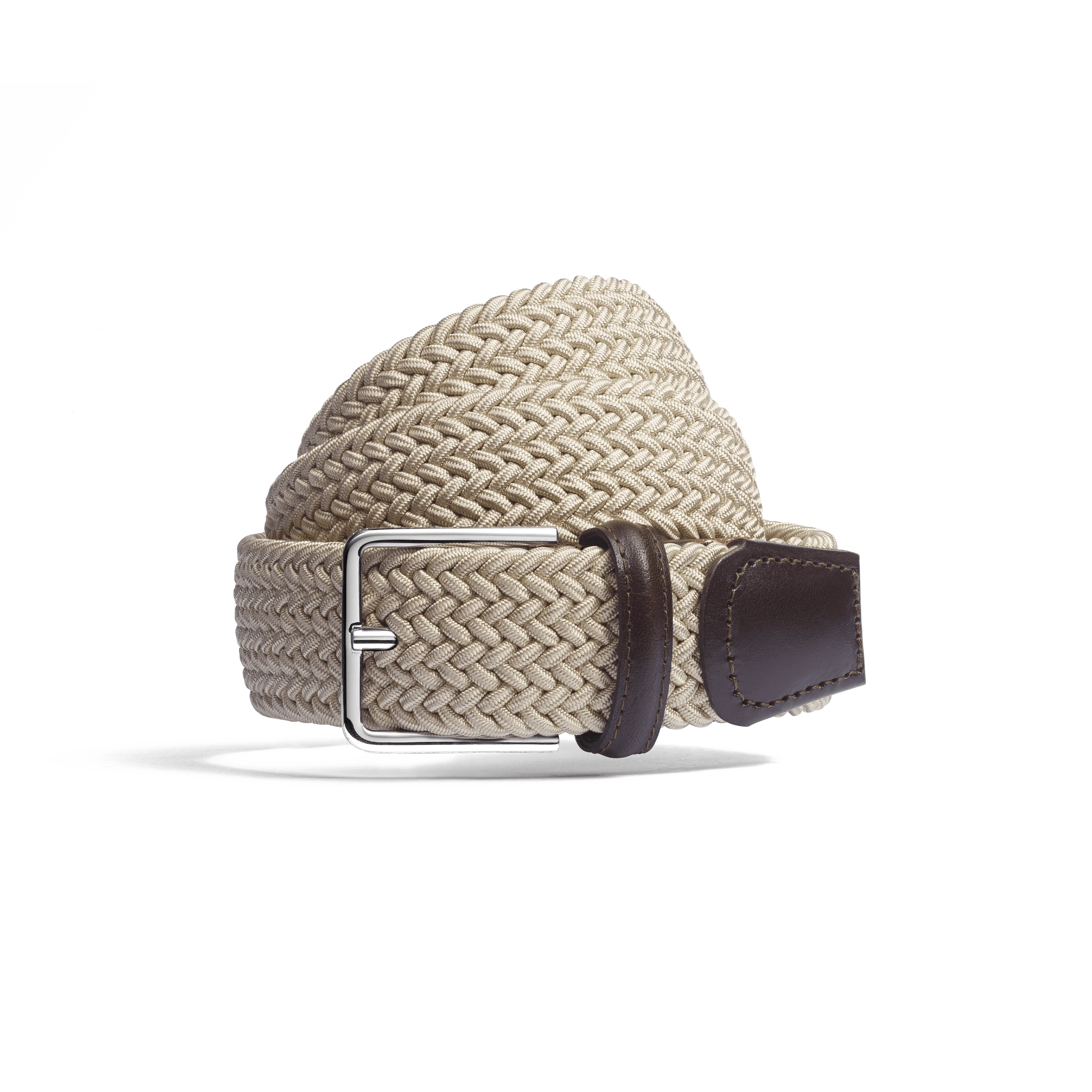 Ceinture Élastique [Tresse beige et cuir veau marron]