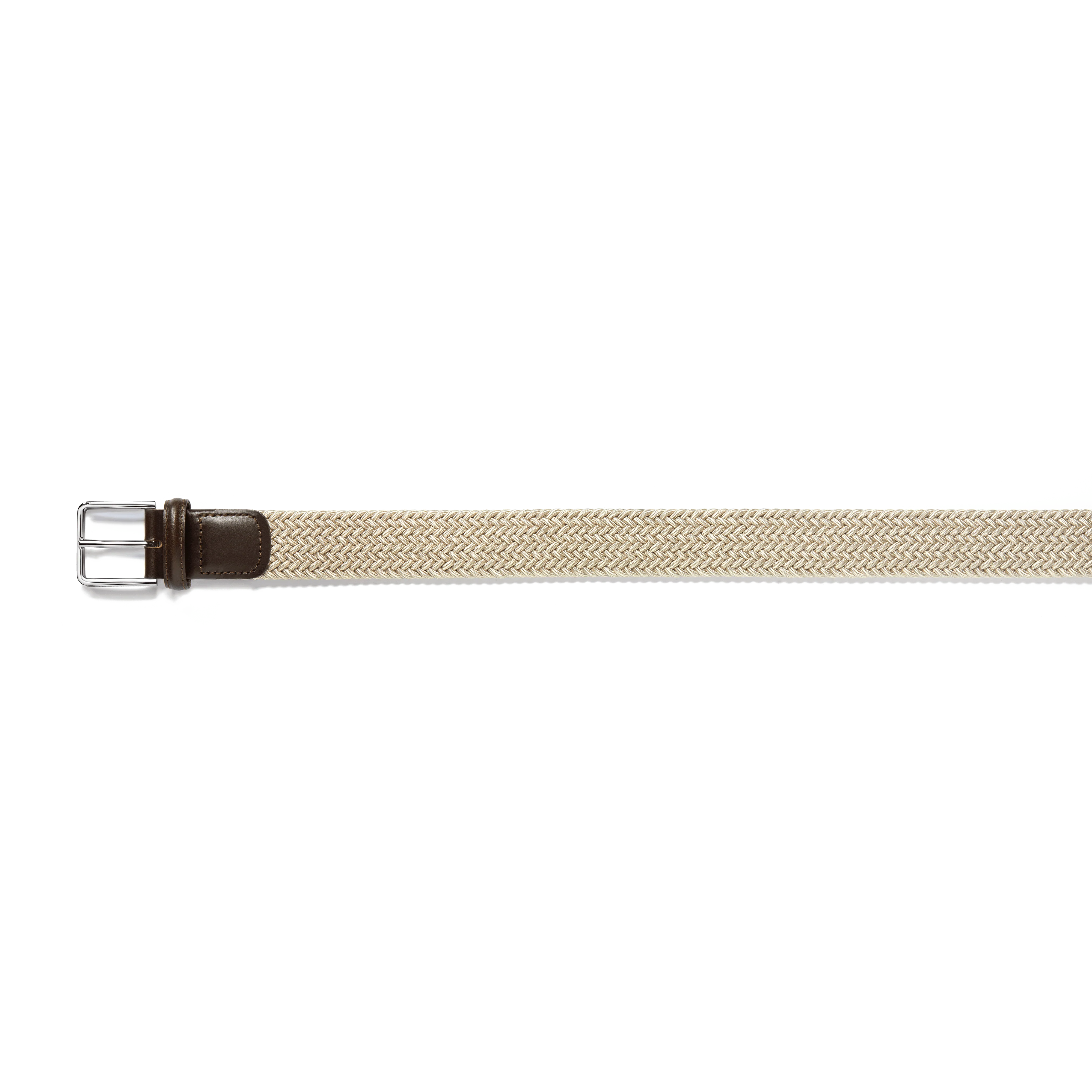 Ceinture Élastique [Tresse beige et cuir veau marron] - Image 2