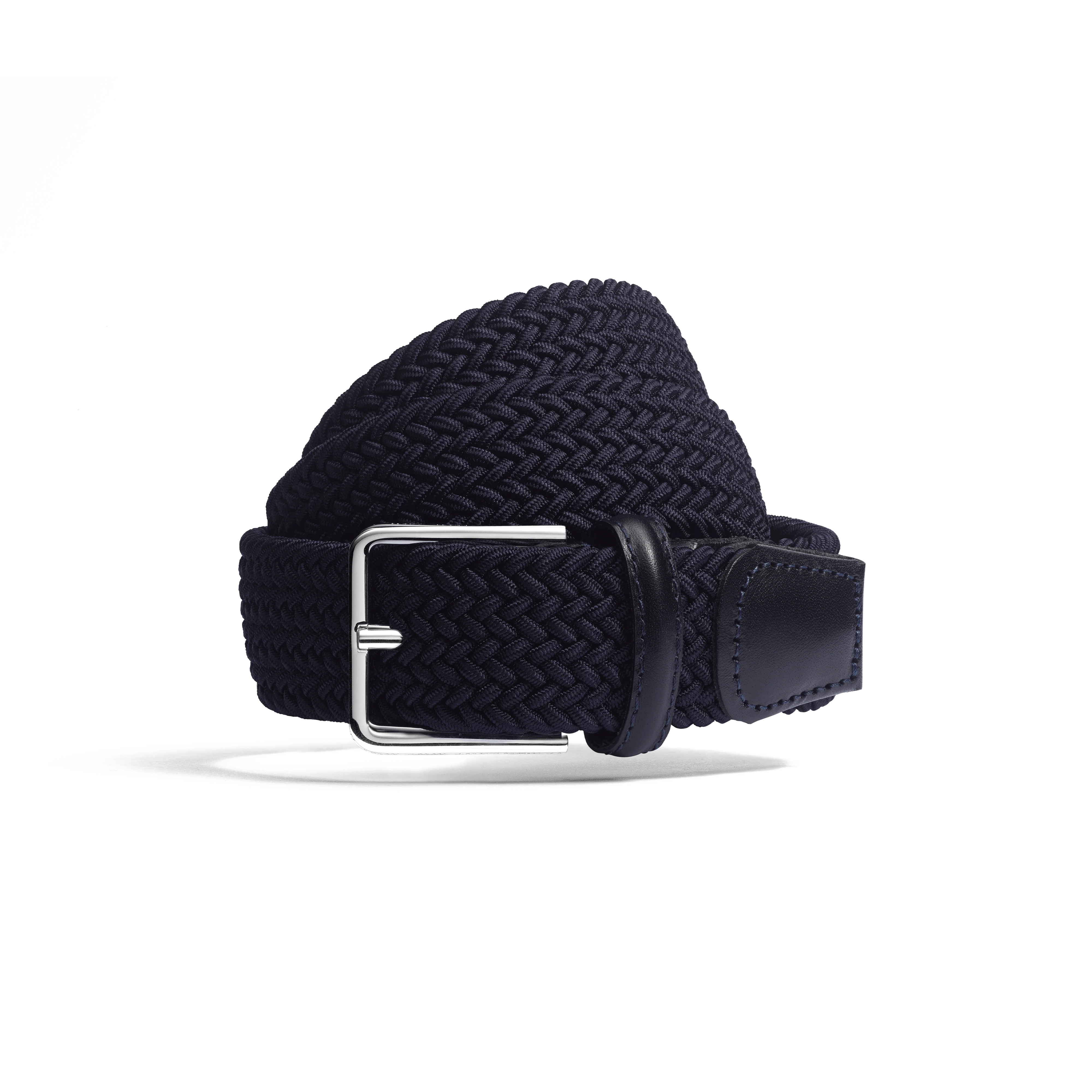 Ceinture Élastique [Tresse bleu marine et cuir veau lisse bleu marine]