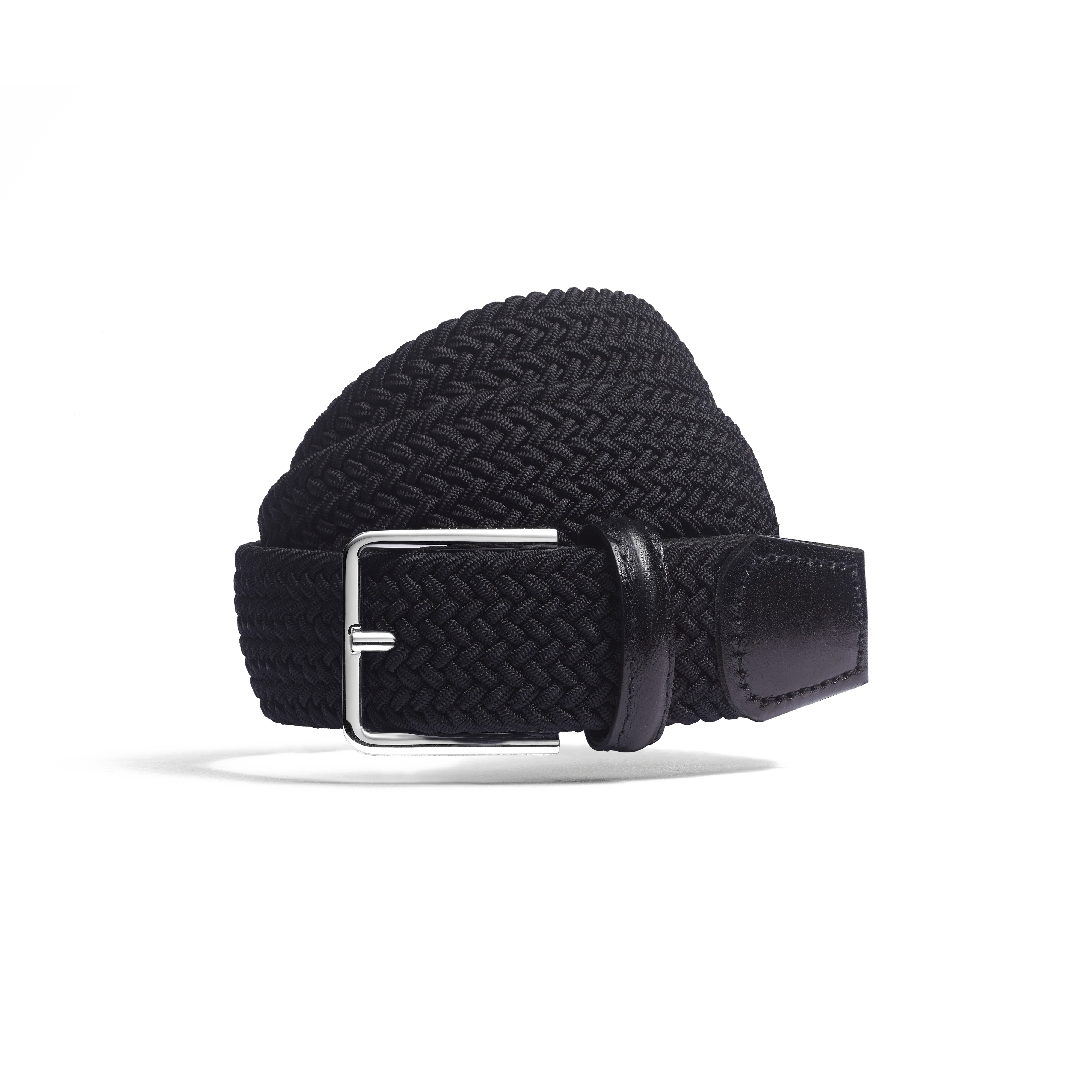 Ceinture Élastique [Tresse noir et cuir veau lisse noir]