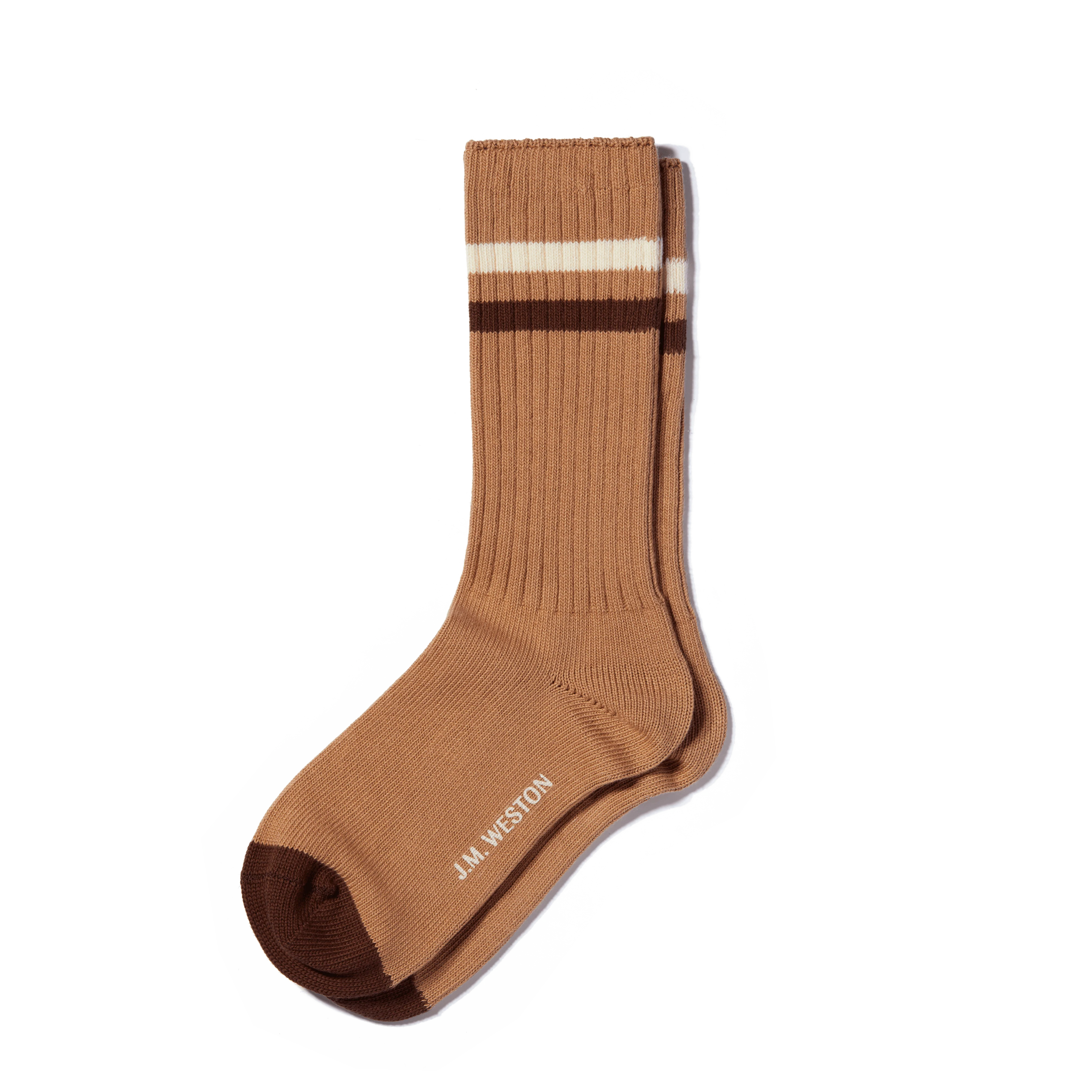 Chaussettes Ivy League [Coton mélangé beige détails écru et marron]