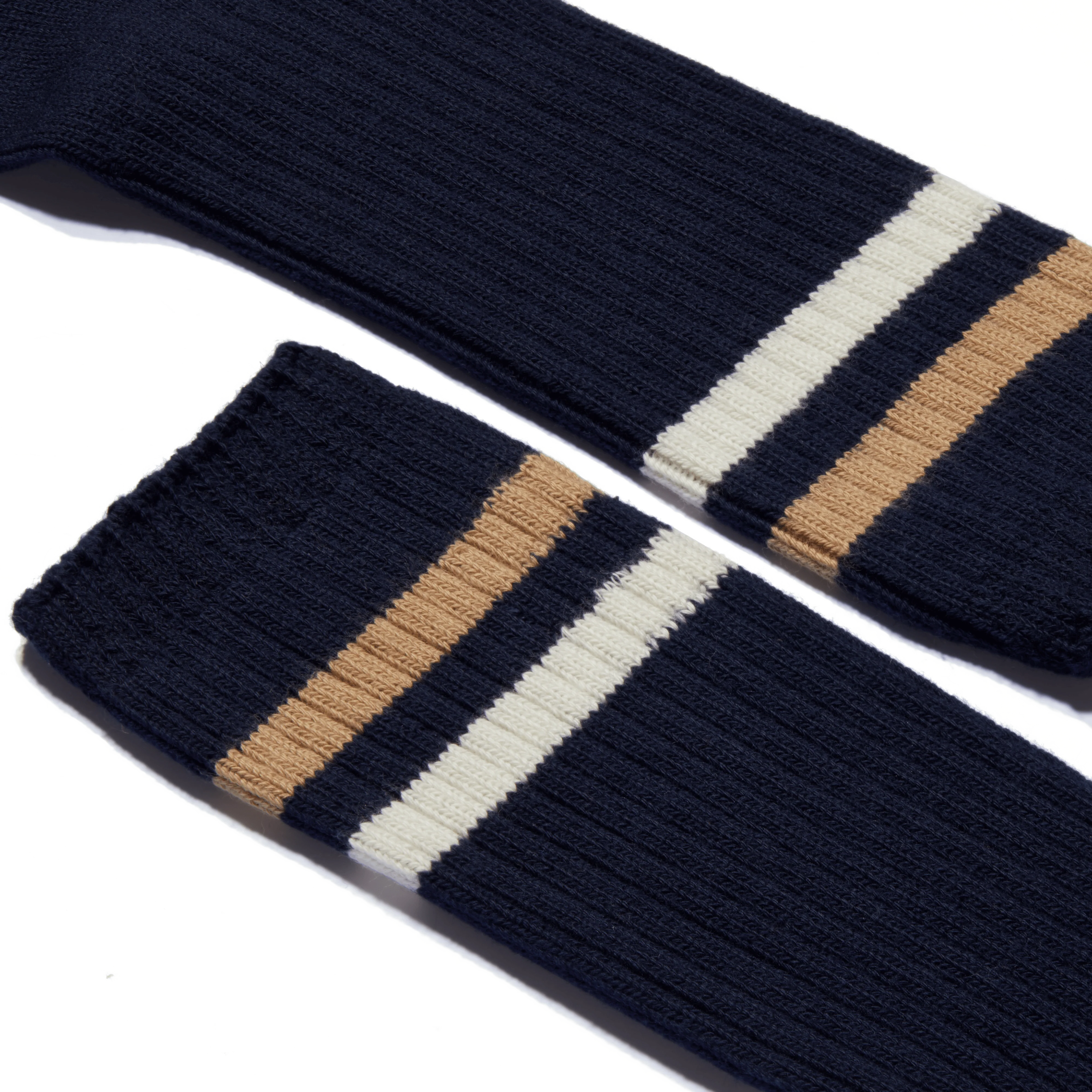 Chaussettes Ivy League [Coton mélangé bleu marine détails écru et beige] - Image 2