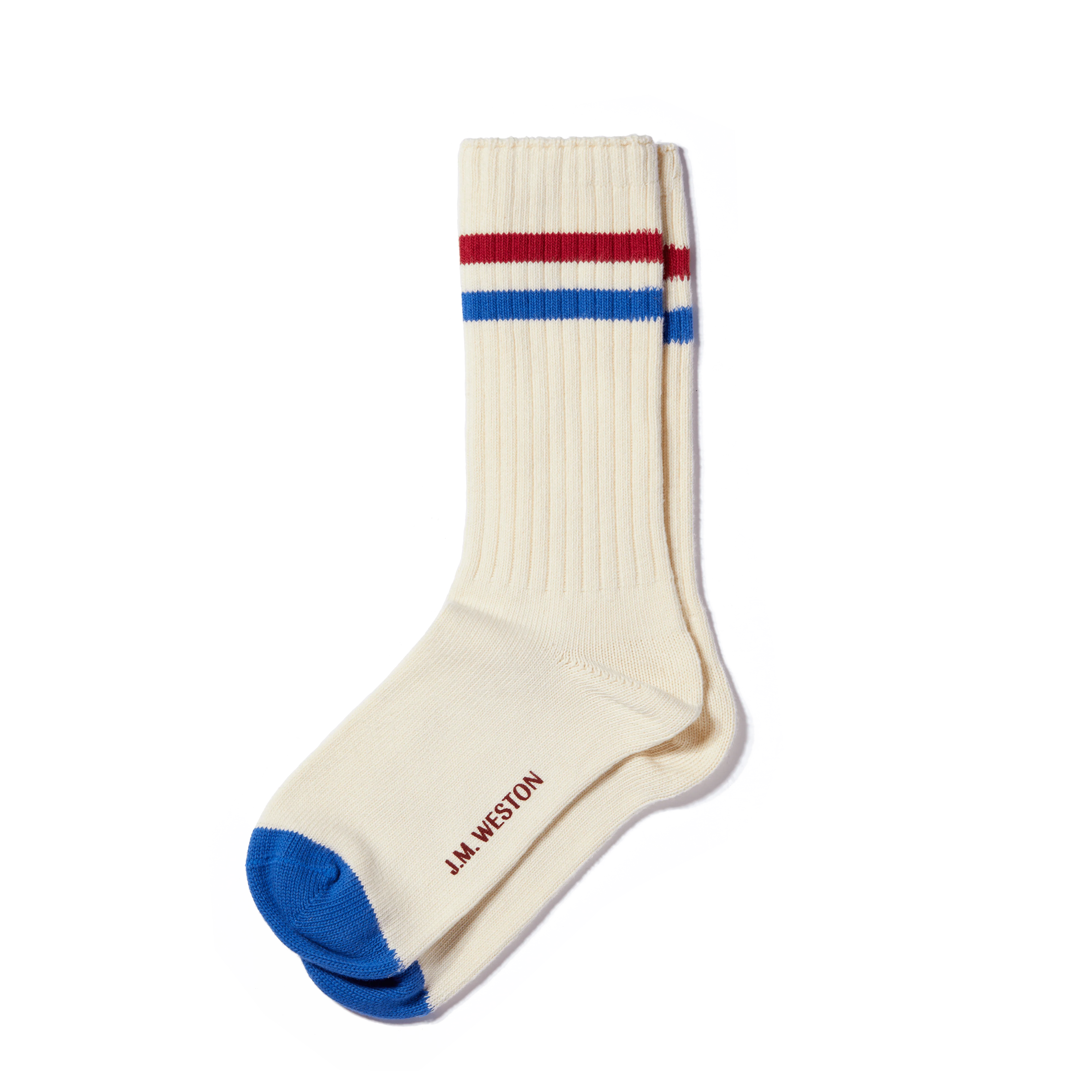 Chaussettes Ivy League [Coton mélangé écru détails bleu et rouge]