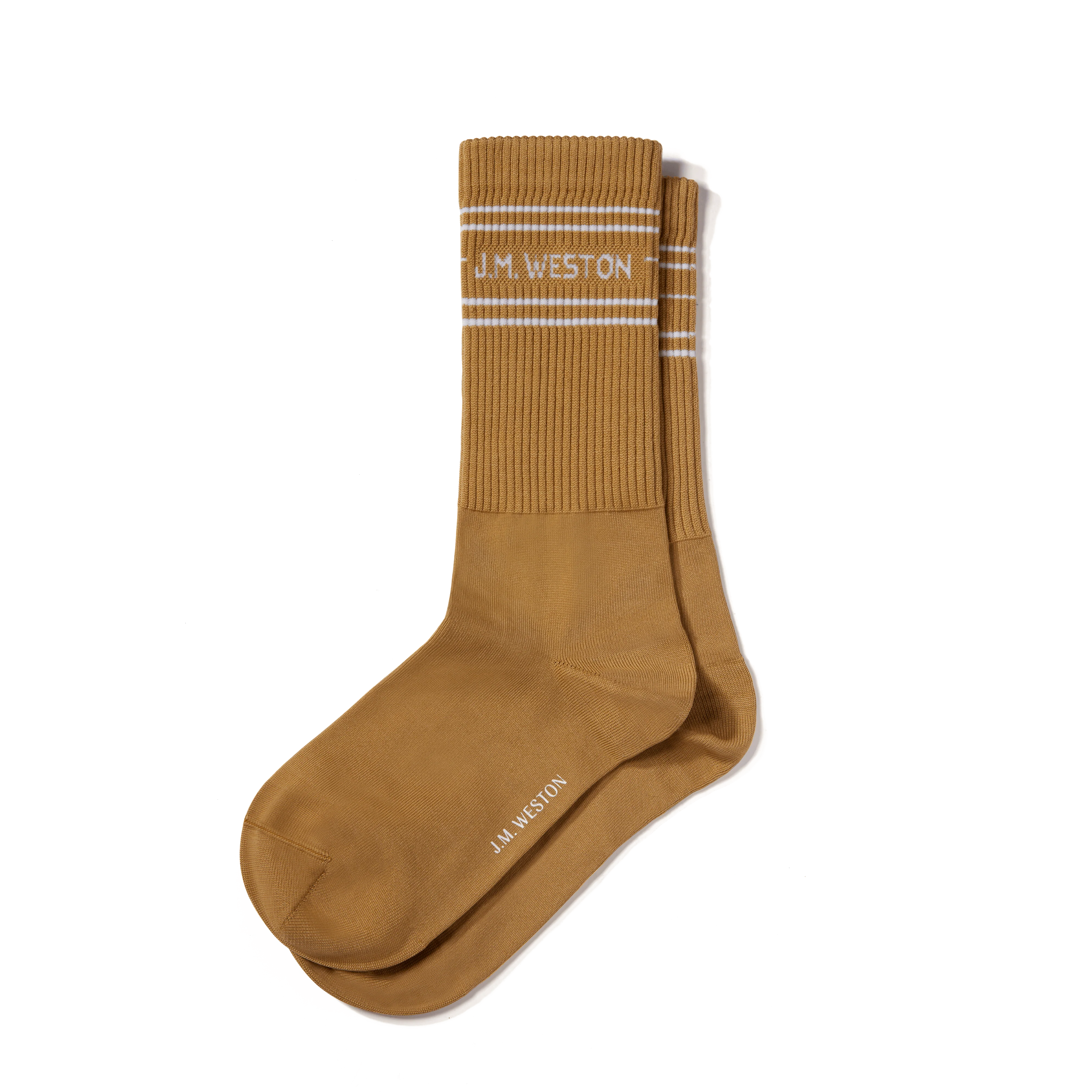 Chaussettes Sport courtes à bandes [Polyamide beige détails blanc]