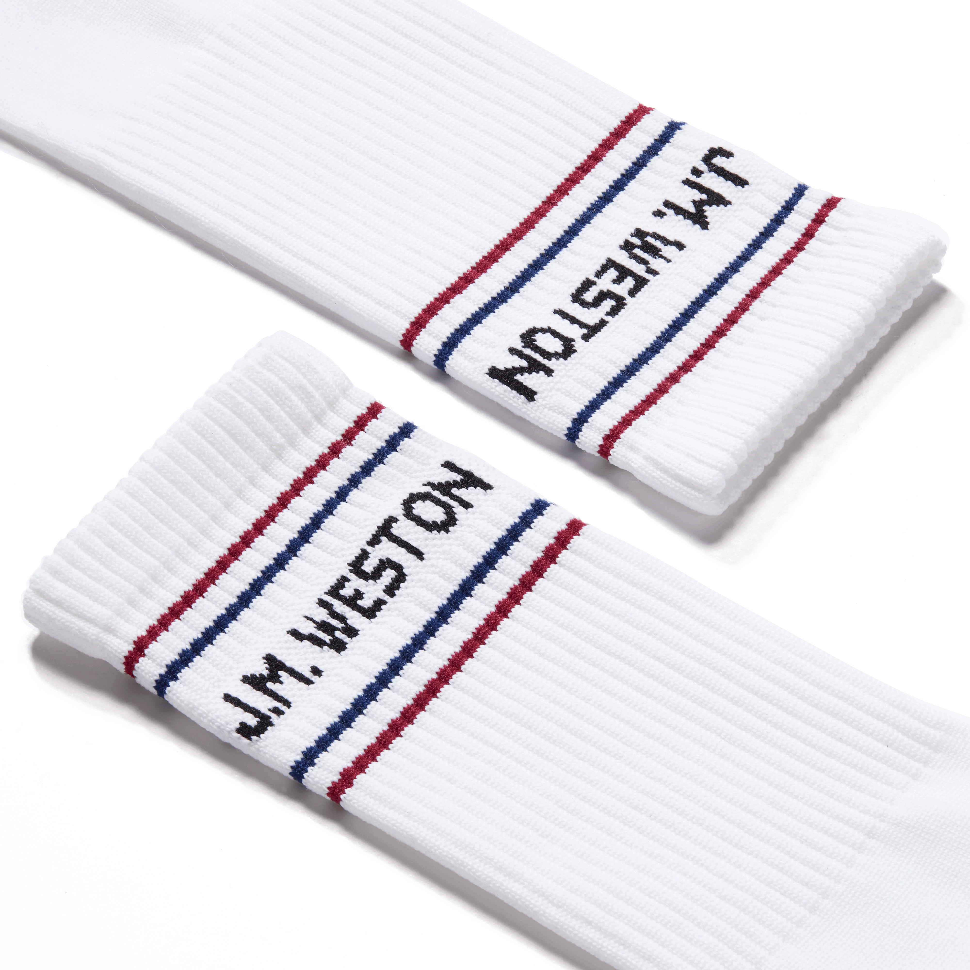 Chaussettes Sport courtes à bandes [Polyamide blanc, détails bleu marine, bordeaux et noirs] - Image 2