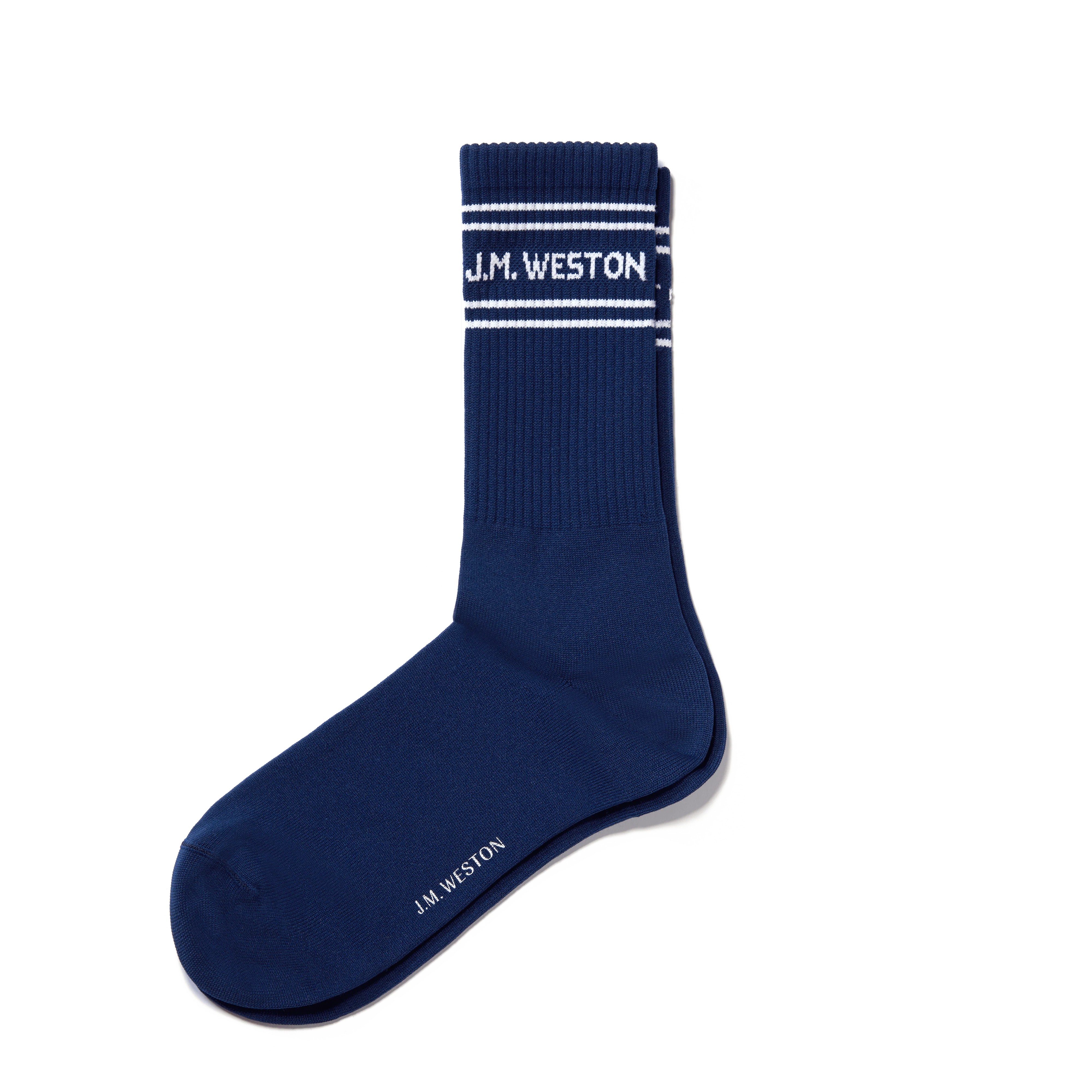 Chaussettes Sport courtes à bandes [Polyamide bleu marine, détails blancs]