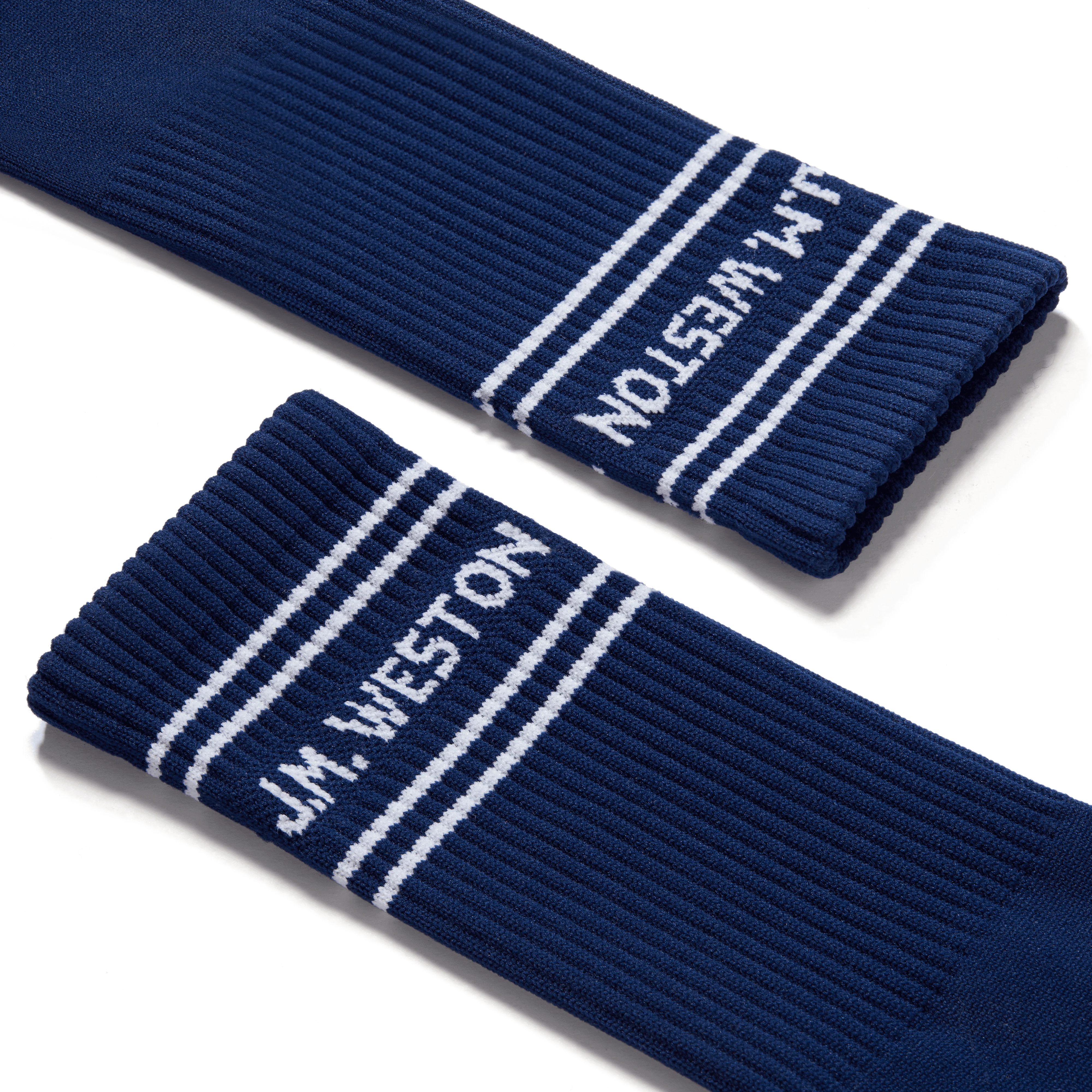 Chaussettes Sport courtes à bandes [Polyamide bleu marine, détails blancs] - Image 2