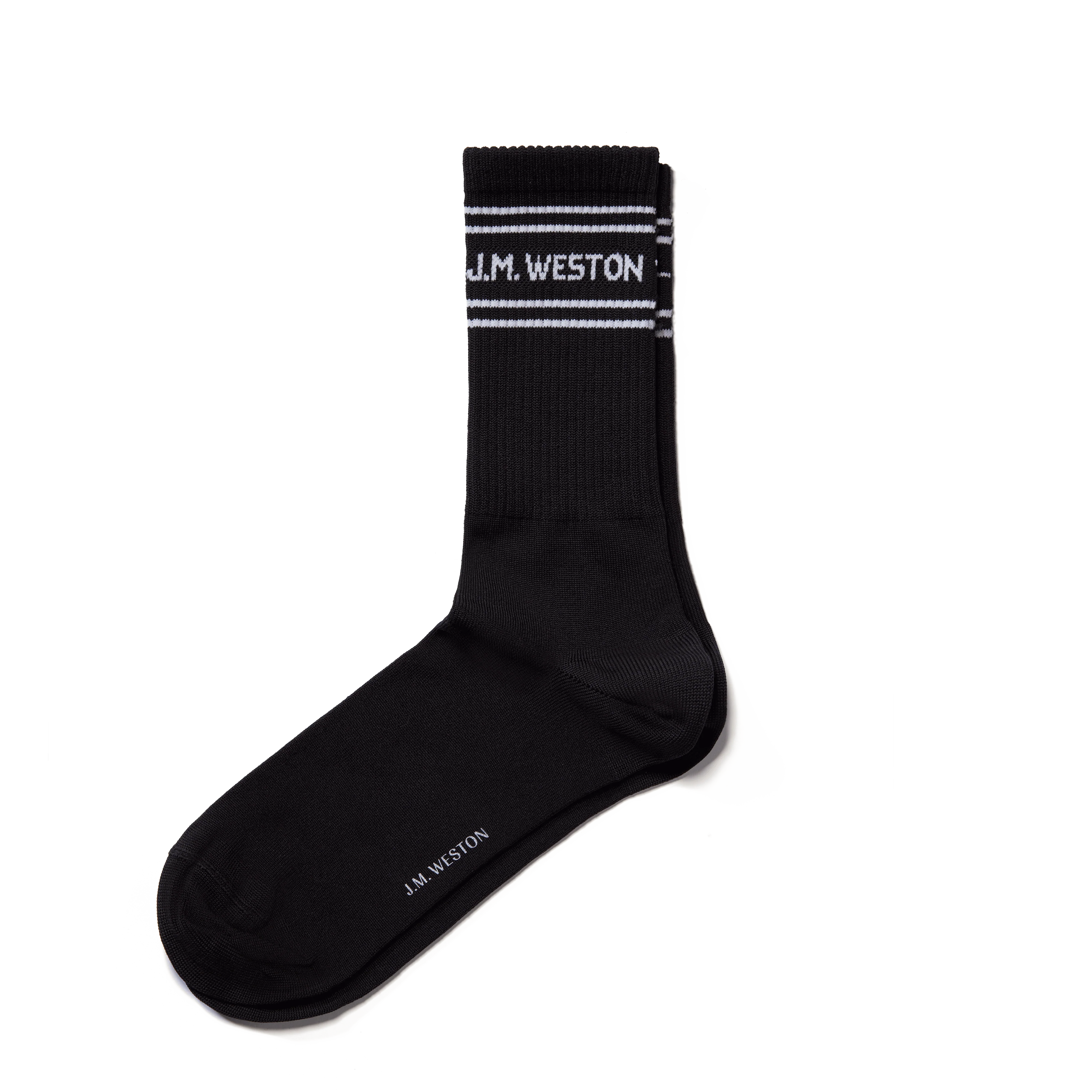 Chaussettes Sport courtes à bandes [Polyamide noir, détails blancs]
