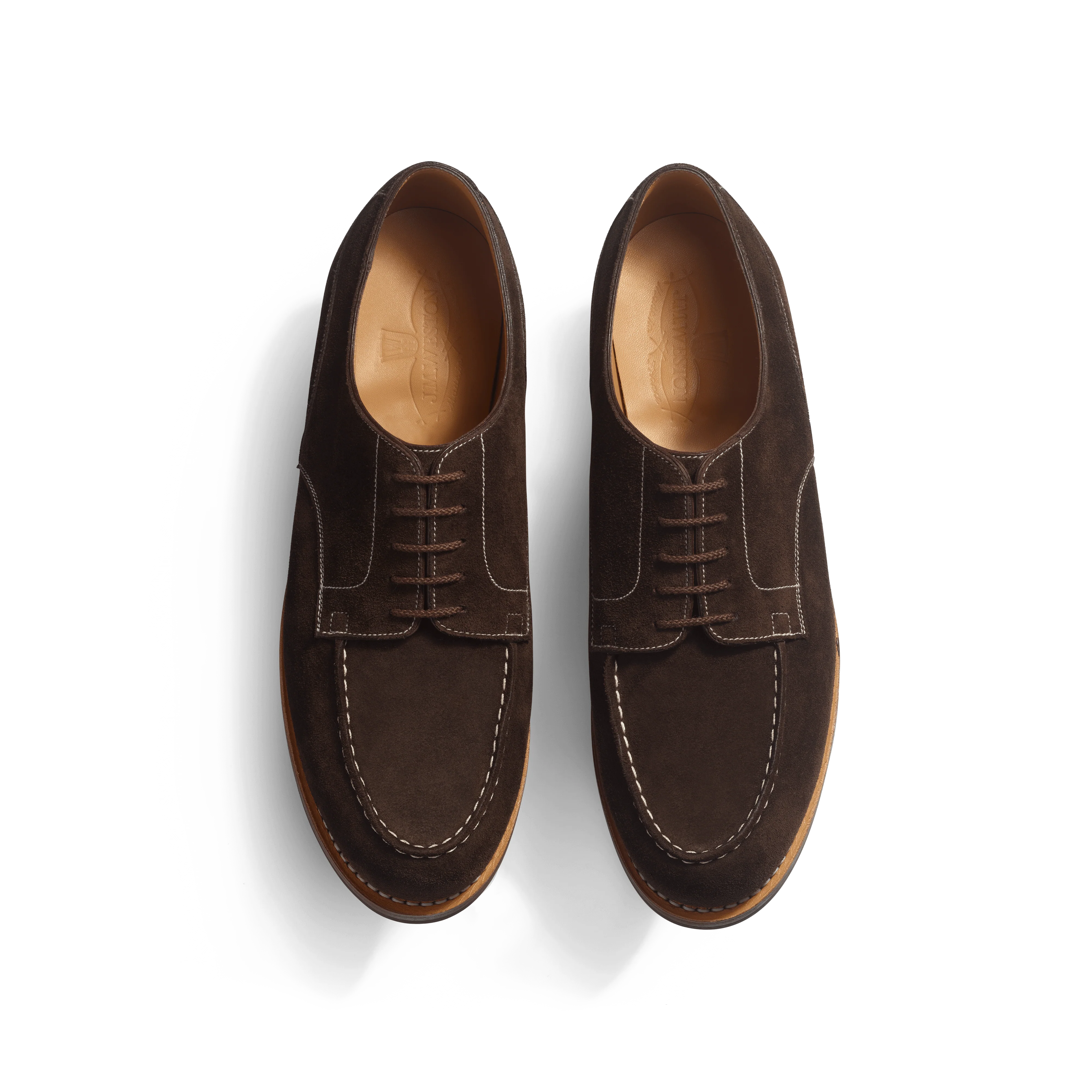 Derby Golf [homme cuir veau velours chocolat piqûre contrastée écrue] - Image 3