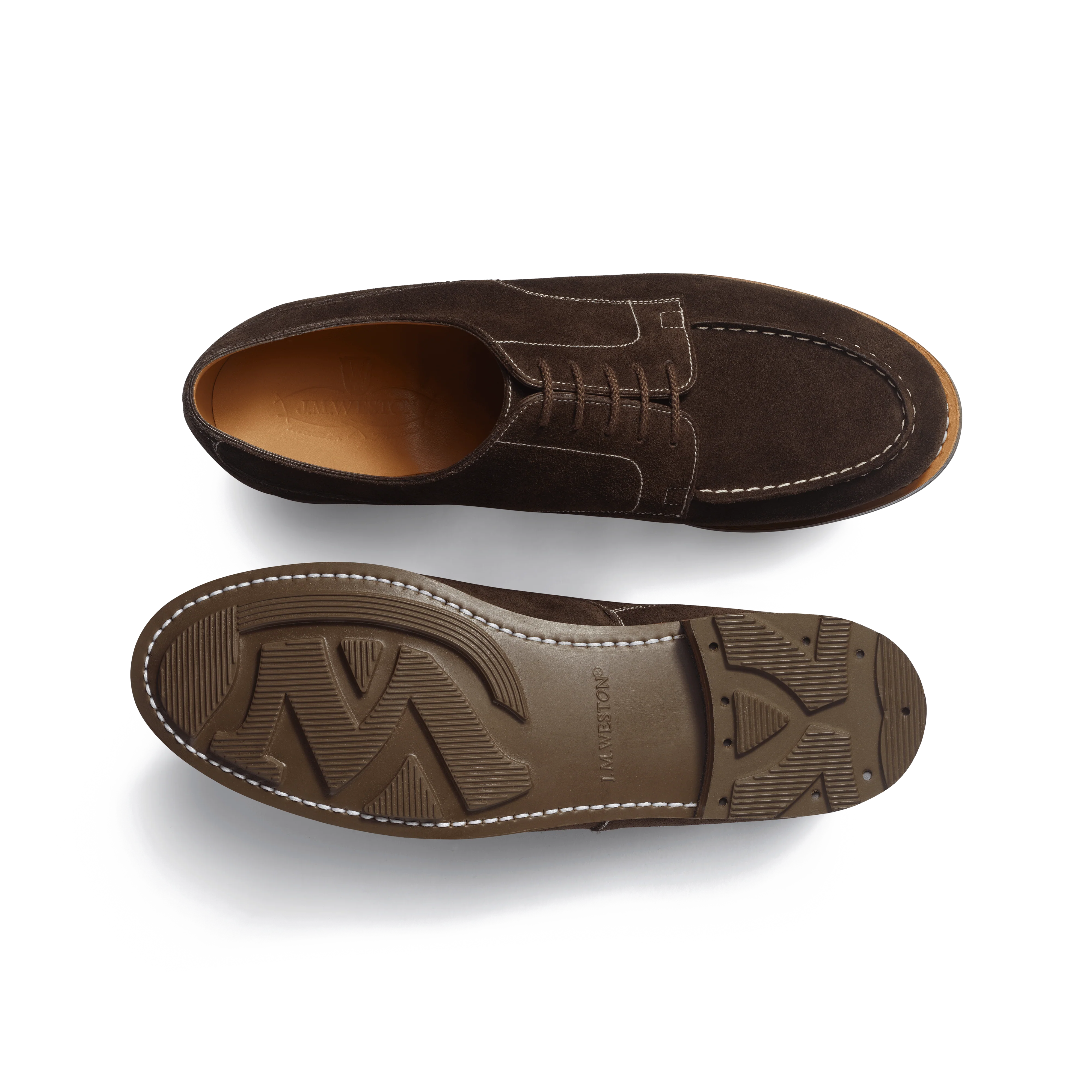 Derby Golf [homme cuir veau velours chocolat piqûre contrastée écrue] - Image 4