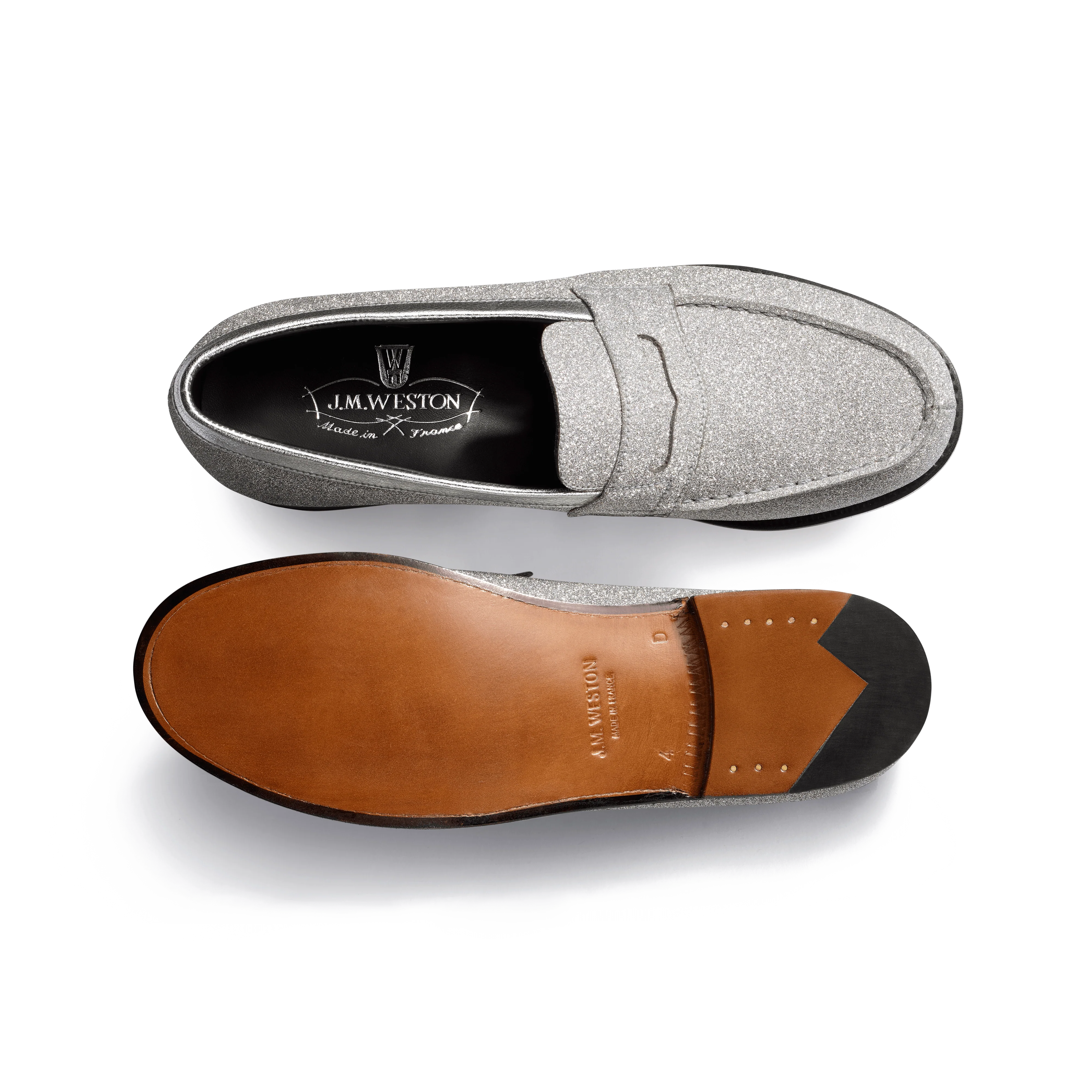 Mocassin 180 [femme cuir chèvre pailletée argent et cuir veau souple grainé argent] - Image 4