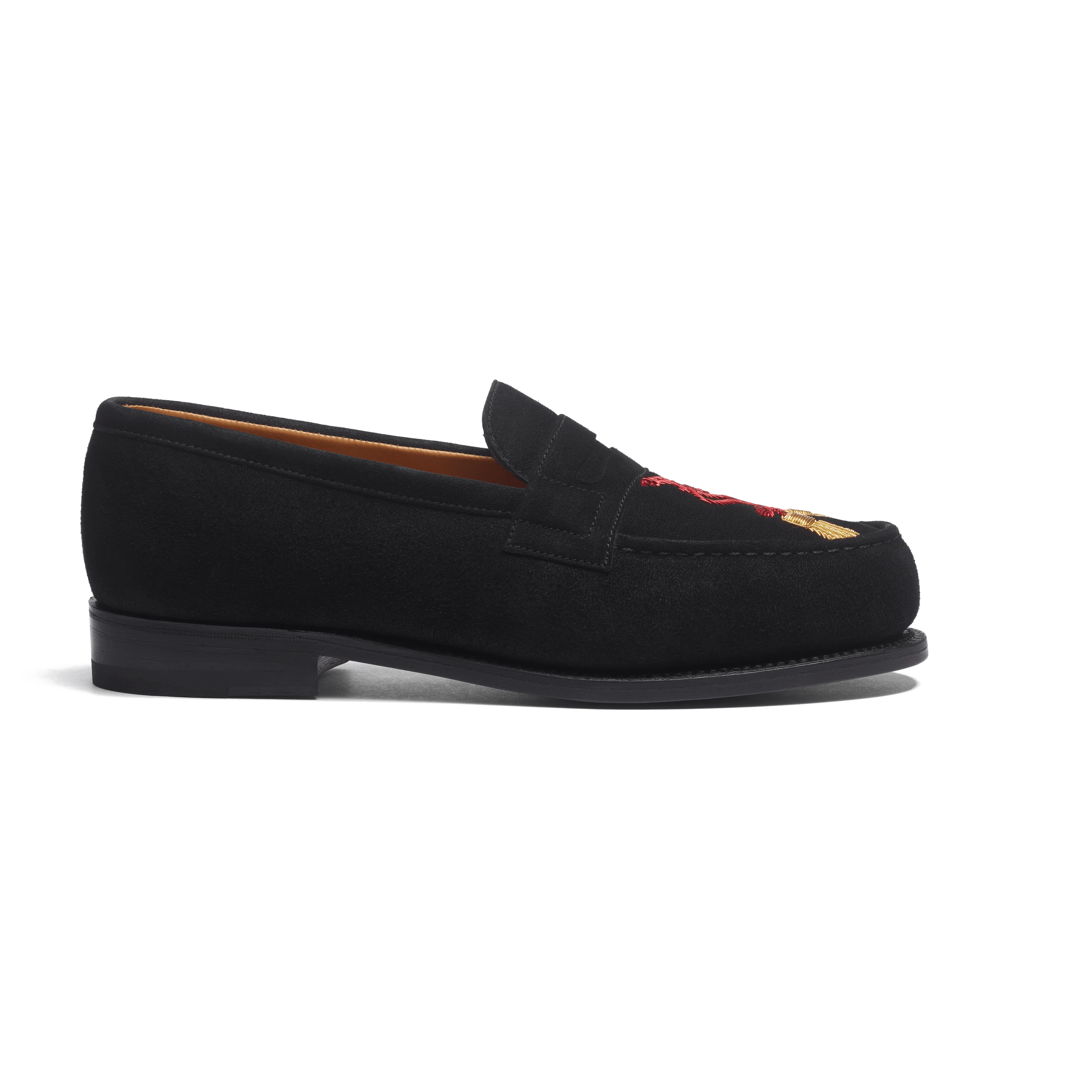 Mocassin 180 [femme cuir chèvre velours noir et broderies rouge et or]