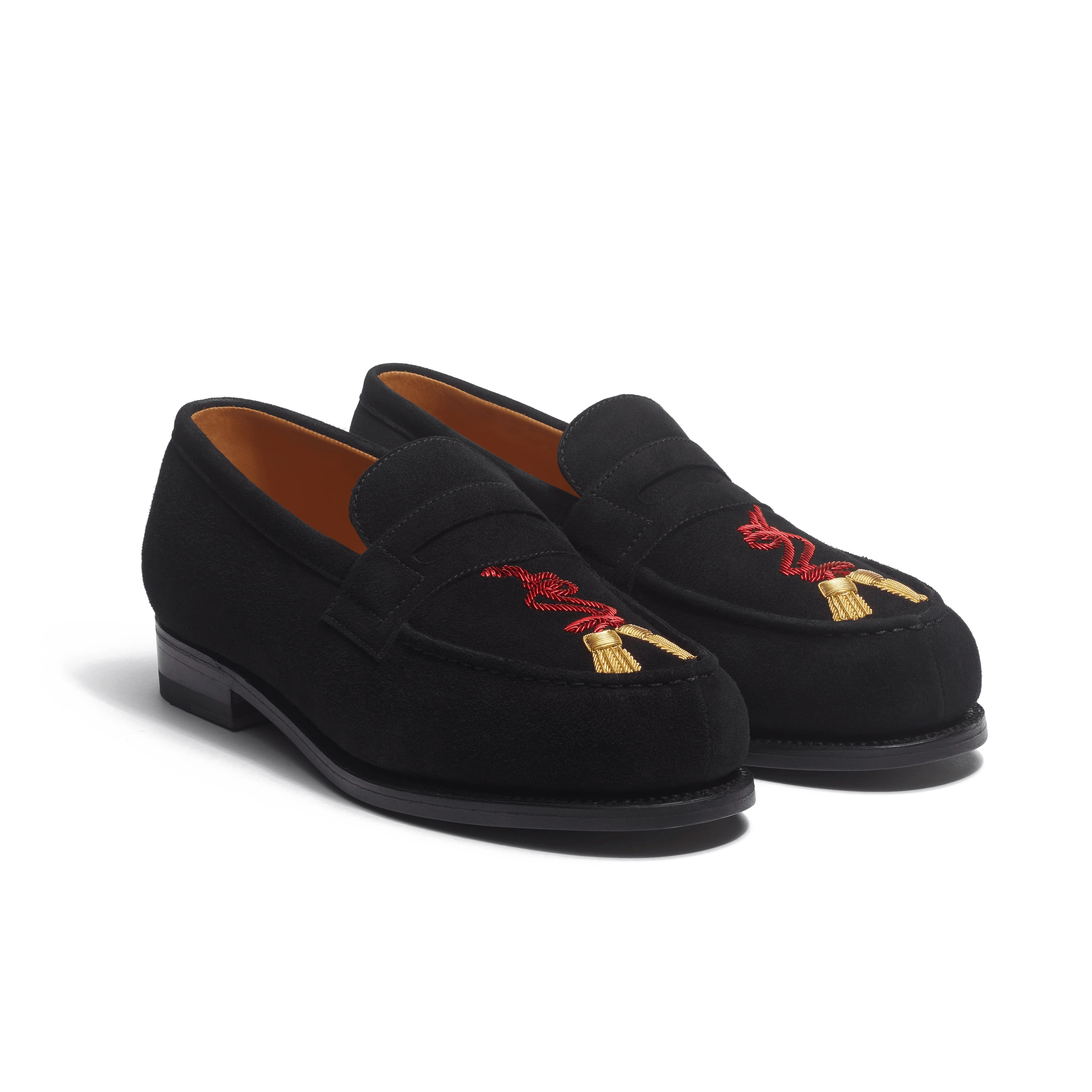 Mocassin 180 [femme cuir chèvre velours noir et broderies rouge et or] - Image 2