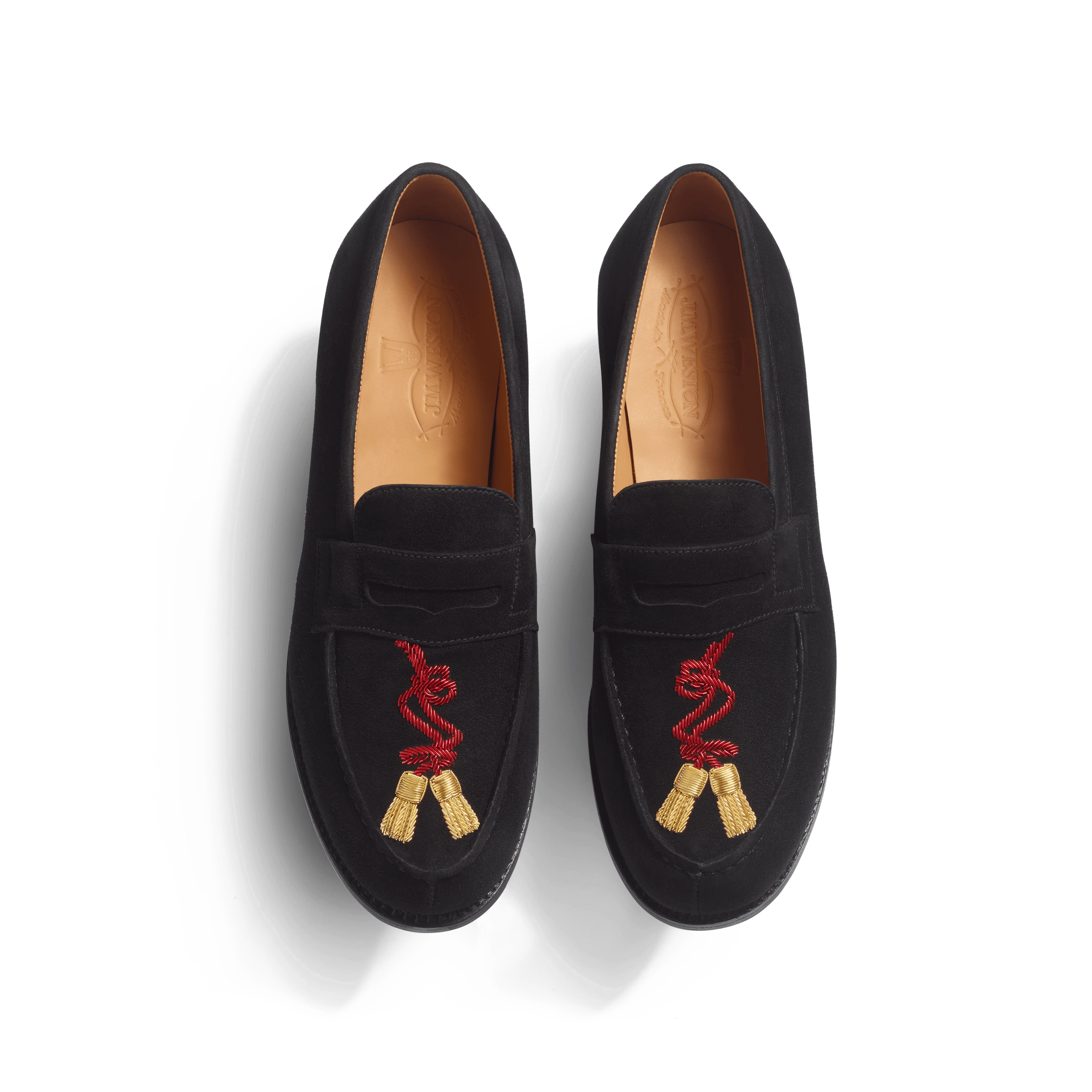 Mocassin 180 [femme cuir chèvre velours noir et broderies rouge et or] - Image 3