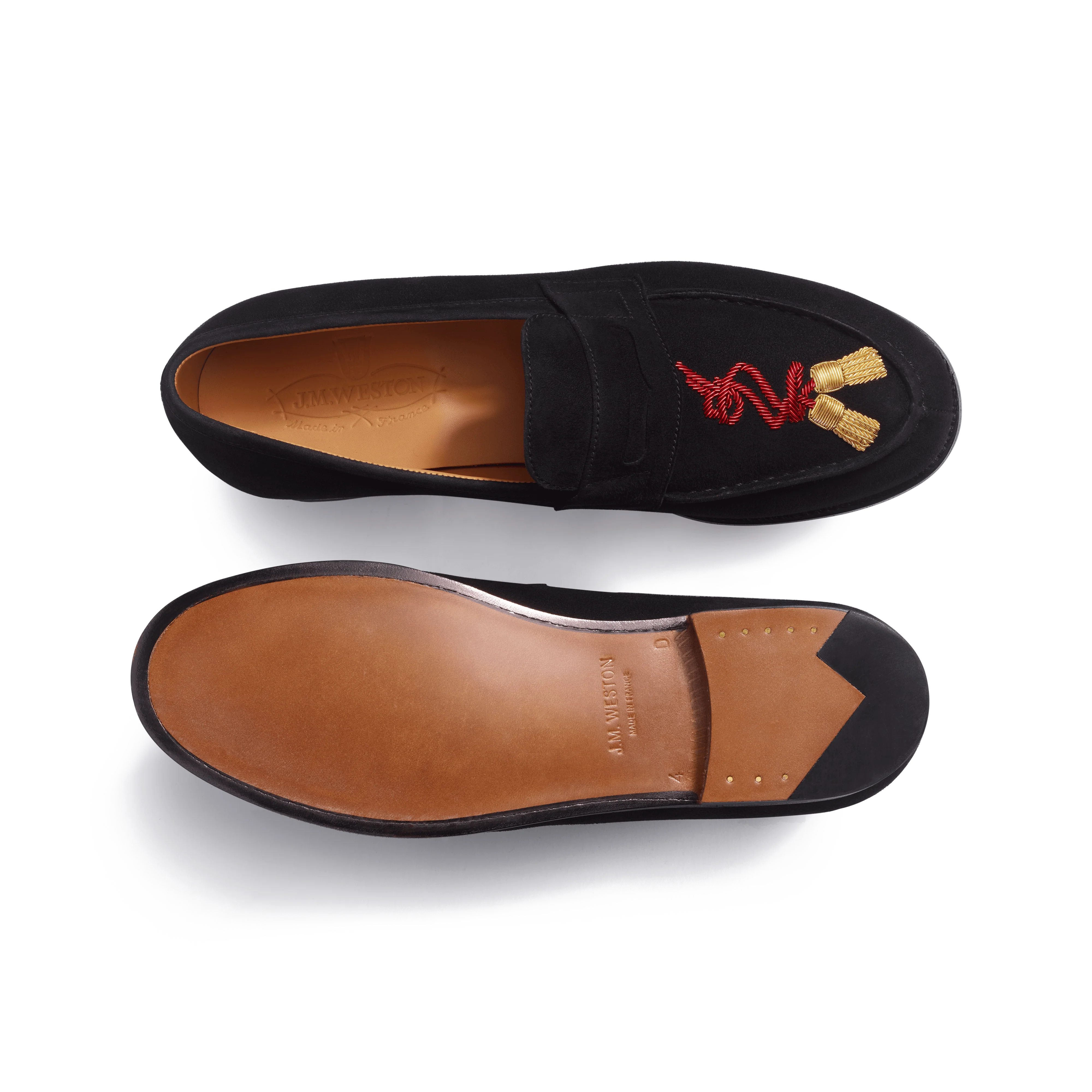 Mocassin 180 [femme cuir chèvre velours noir et broderies rouge et or] - Image 4